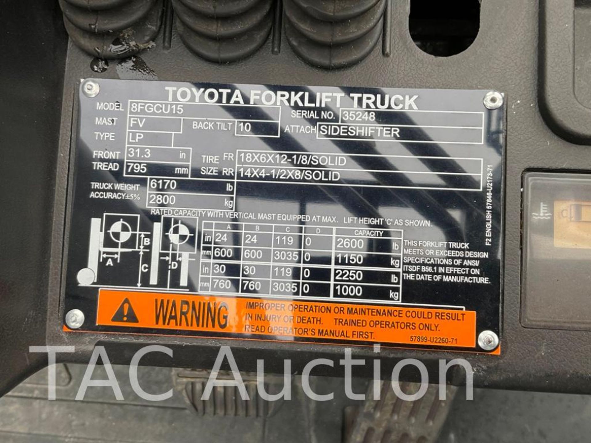 Toyota 8FGCU15 3,000lb Forklift - Image 21 of 21