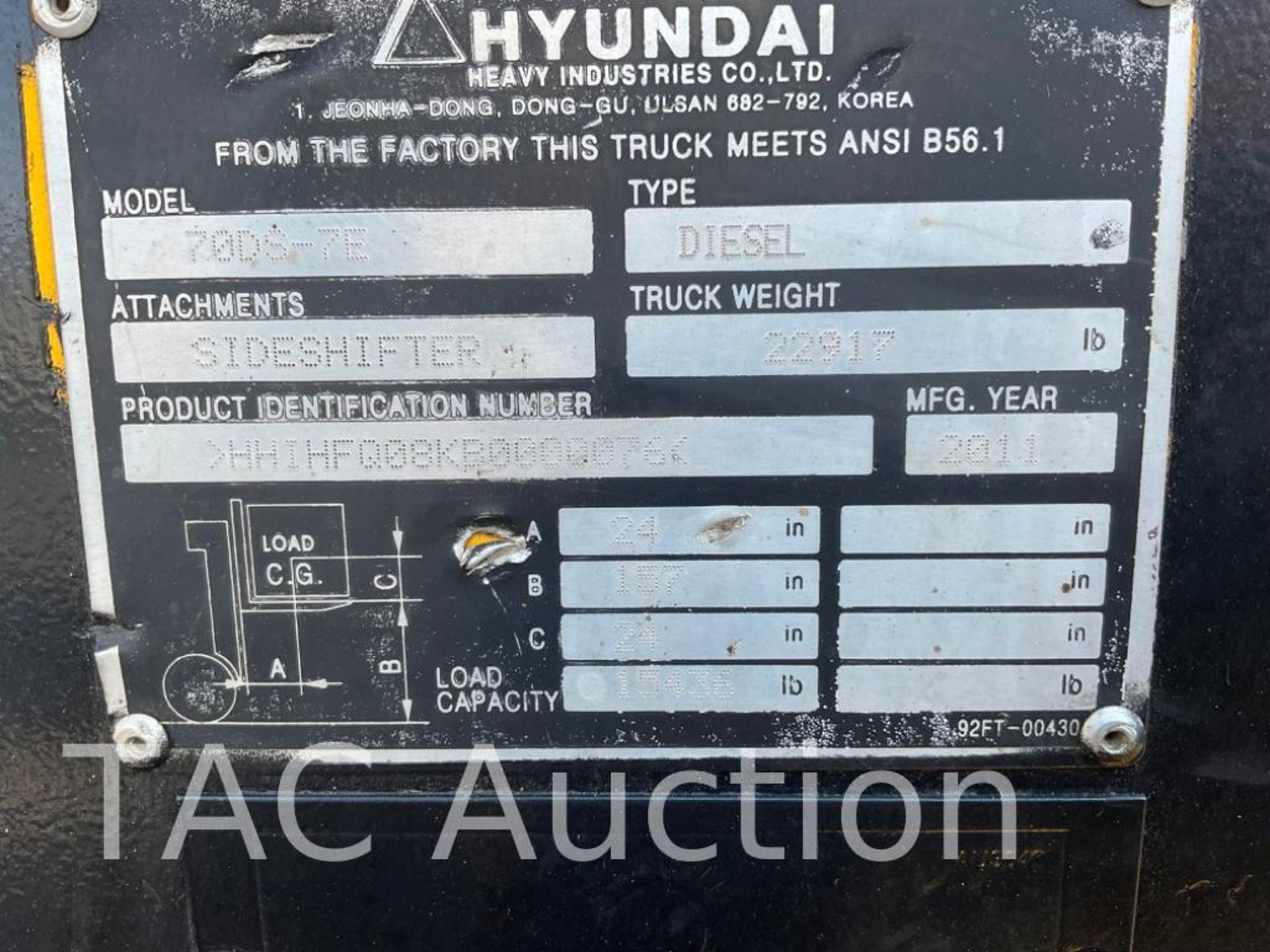 2011 Hyundai 70DS-7E 15000lb Forklift - Image 29 of 29