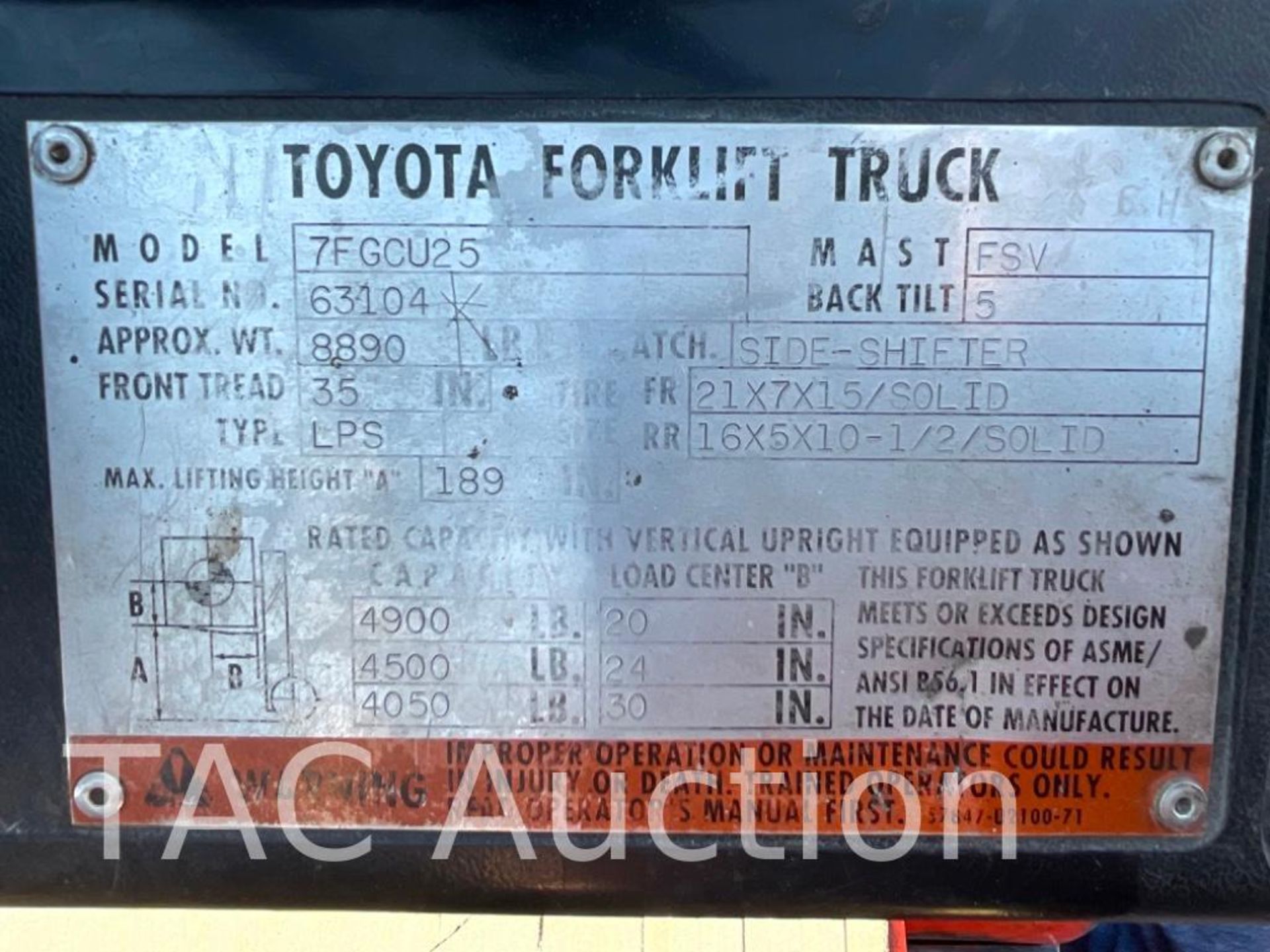 Toyota 7FGCU25 5,000lb Forklift - Image 18 of 18