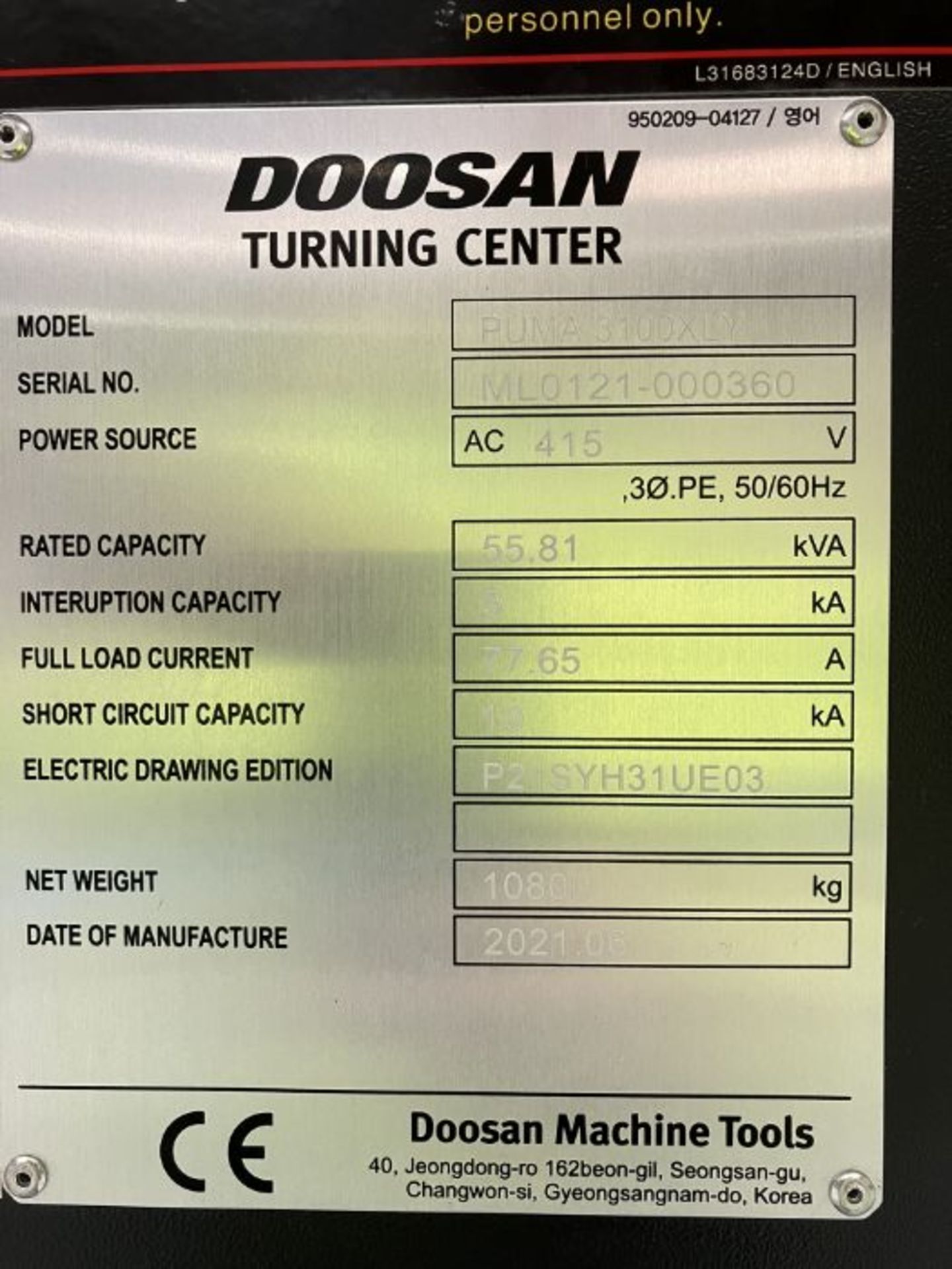 Doosan Puma 3100XLY CNC turning centre (2021) - Image 10 of 13