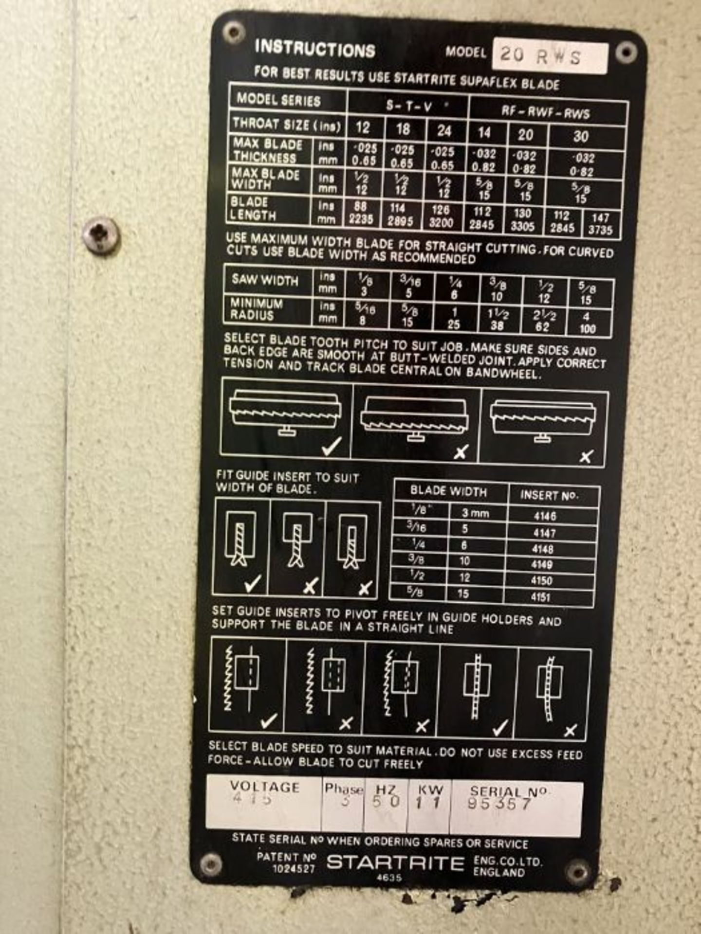 Startrite model 20 RWS vertical bandsaw - Image 5 of 5