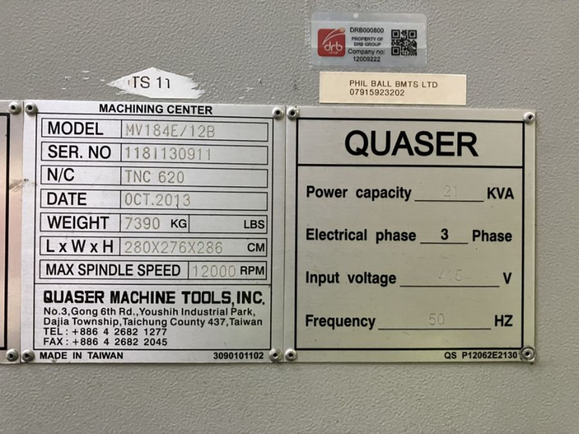 Quaser model MV184 E/12B vertical machining centre (10-2013) - Image 6 of 9