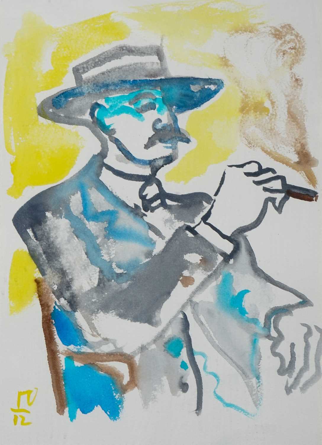 Billy Childish (British 1959-), 'Self Portrait (Man With Cigar)', 2012