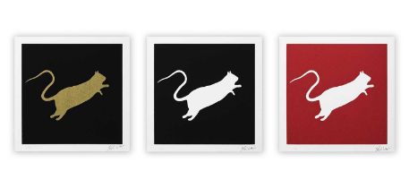 Blek Le Rat (French 1951-), Rat (Gold on Black, White on Black & White on Red), 2020