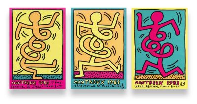 Keith Haring (American 1958-1990), 'Montreux Jazz De Festival (Green, Pink & Yellow)', 1983