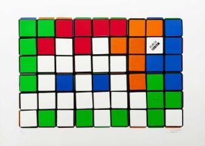 Invader (French 1969-), 'SIx Cubes (Orange/Blue)', 2010