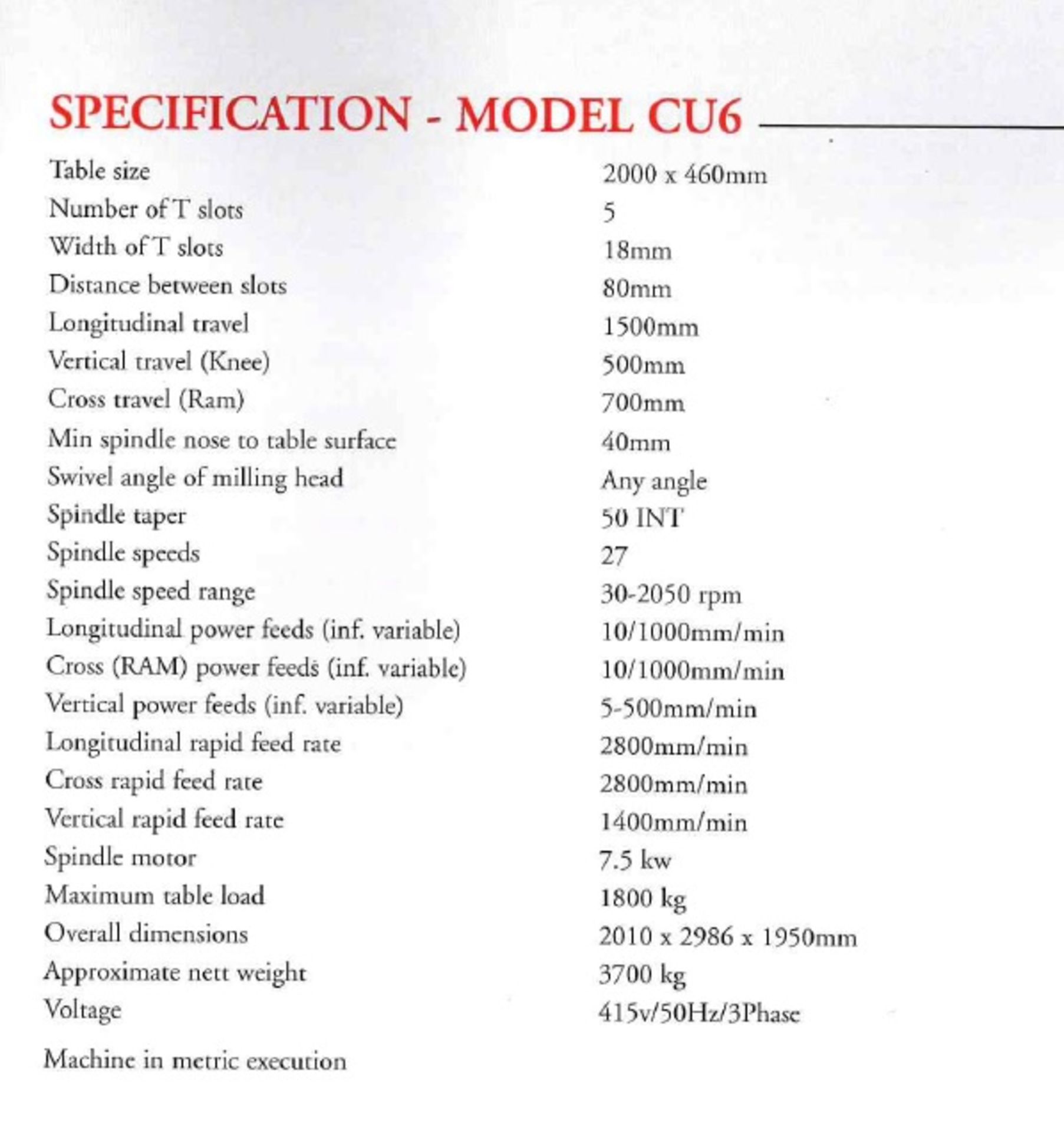 Europa Centurion Model CU6 Ram Type Milling Machine - Image 13 of 13