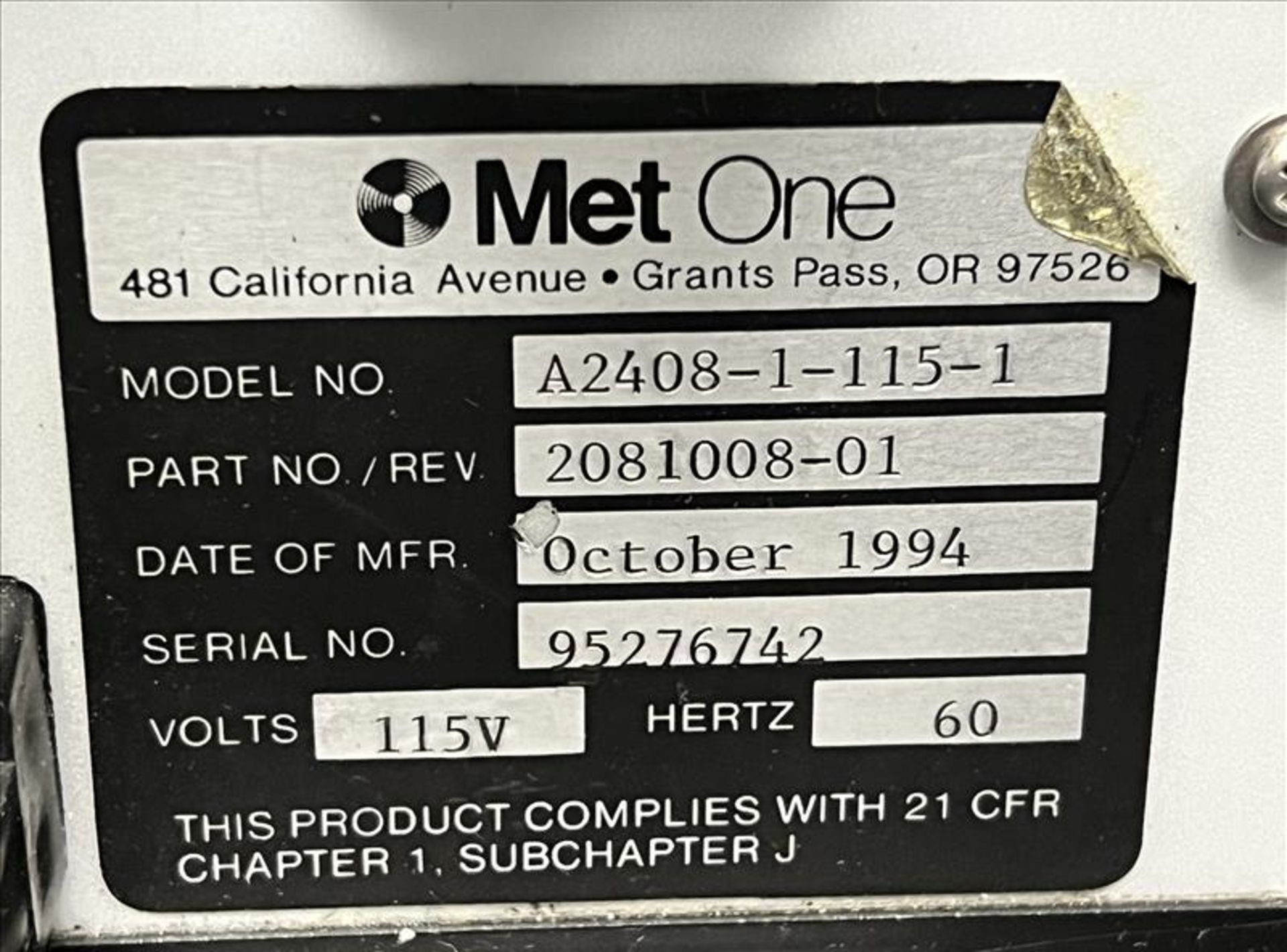 MetOne Laser Particle Counter mod. A2408-1-115-1 S/N 95276742 - Image 3 of 3