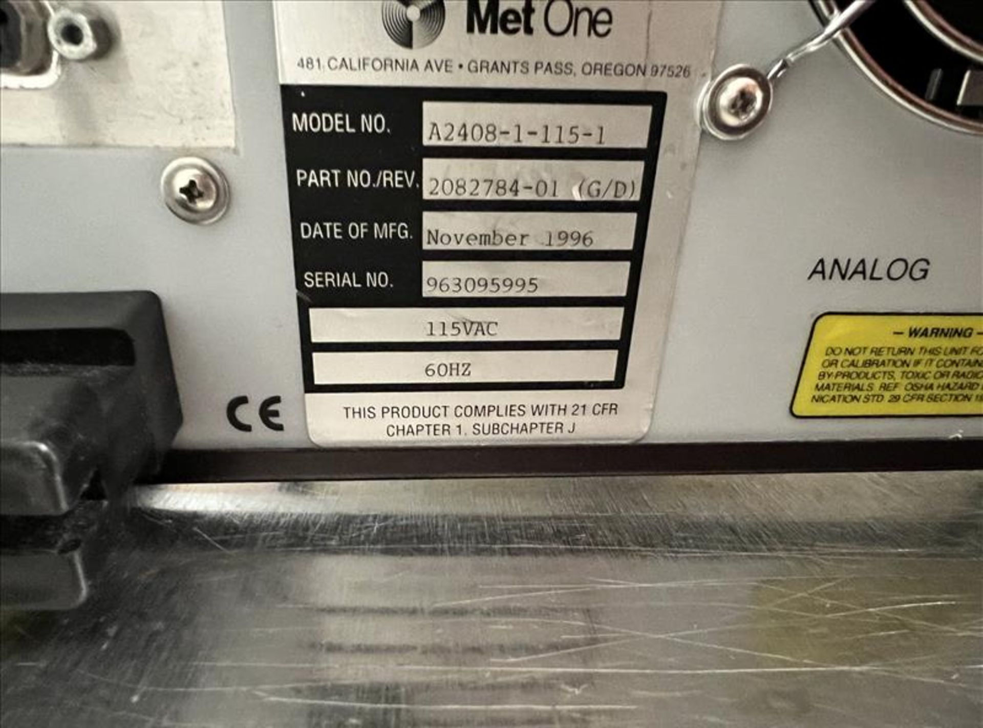 MetOne Laser Particle Counter mod. A2408-1-115-1 S/N 963095995 - Image 2 of 2