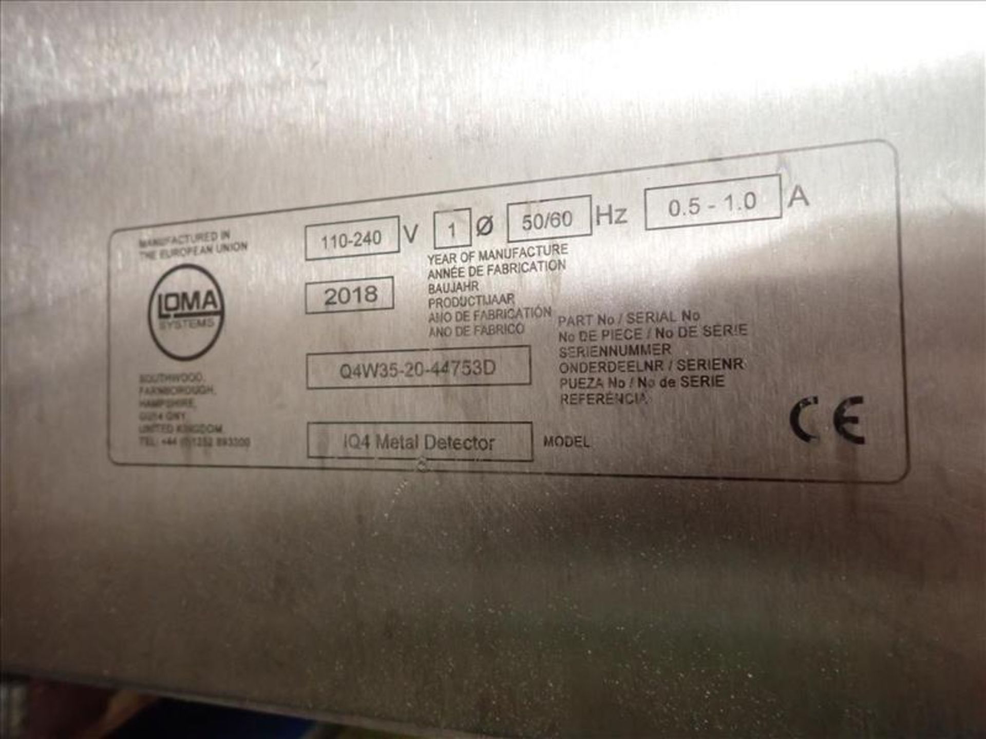 Loma systems inline metal detector, mod. IQ4, ser. no. Q4W35-20-44753D (2018), approx. 8 in. x 13. - Image 4 of 5