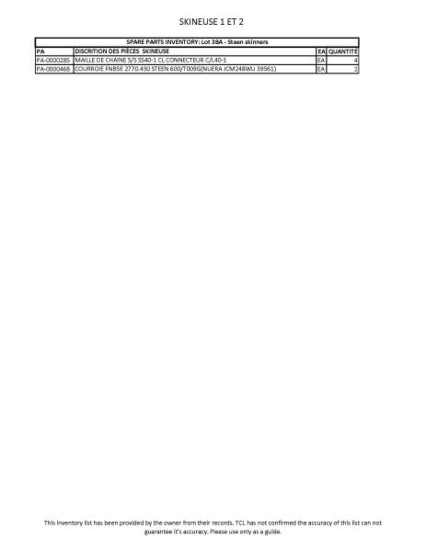 spare parts for Steen skinners (See inventory attached. This inventory list has been provided by the - Image 2 of 2