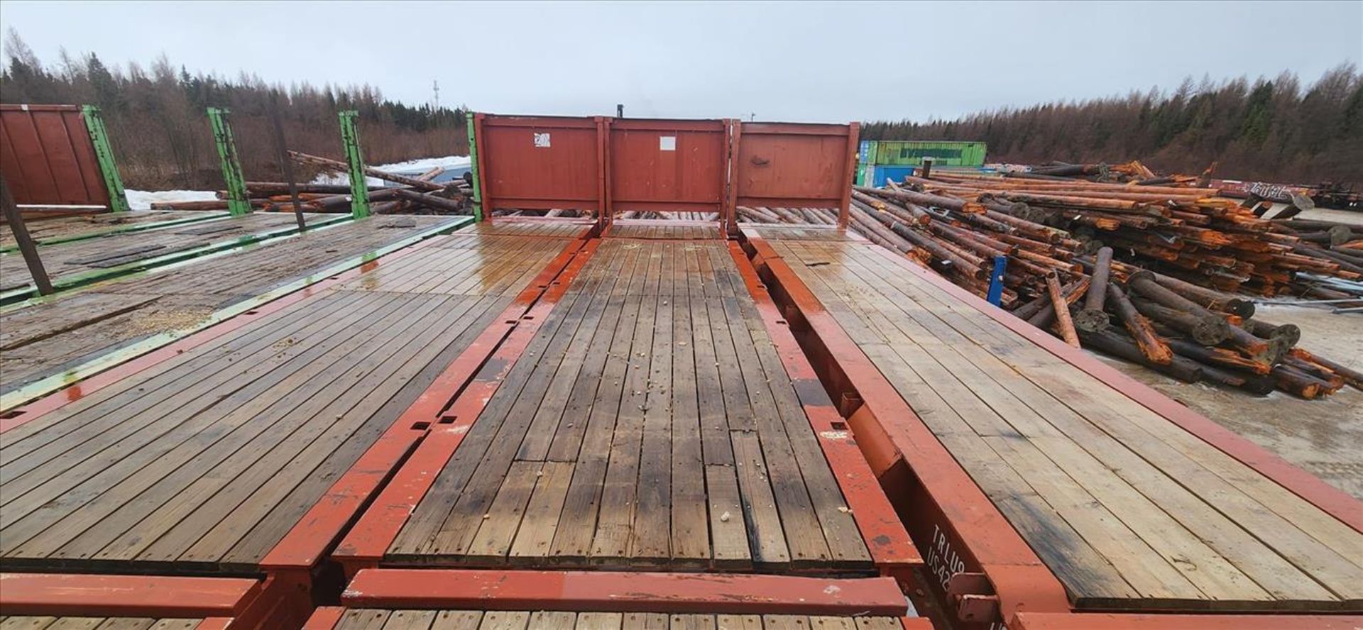 train car flat rack, folding/stackable, 8 ft x 36 ft (Asset Location: Moosonee, ON. Rail access