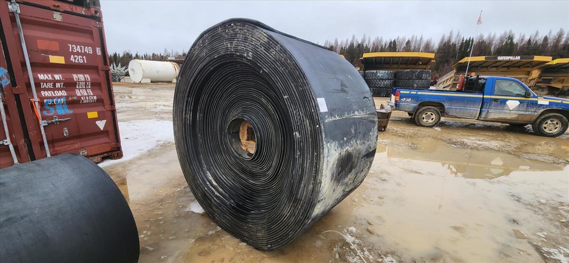 partial roll of conveyor belting, approx. 48 in. x 3/4 in. x 83 in. dia. (Subject to confirmation.