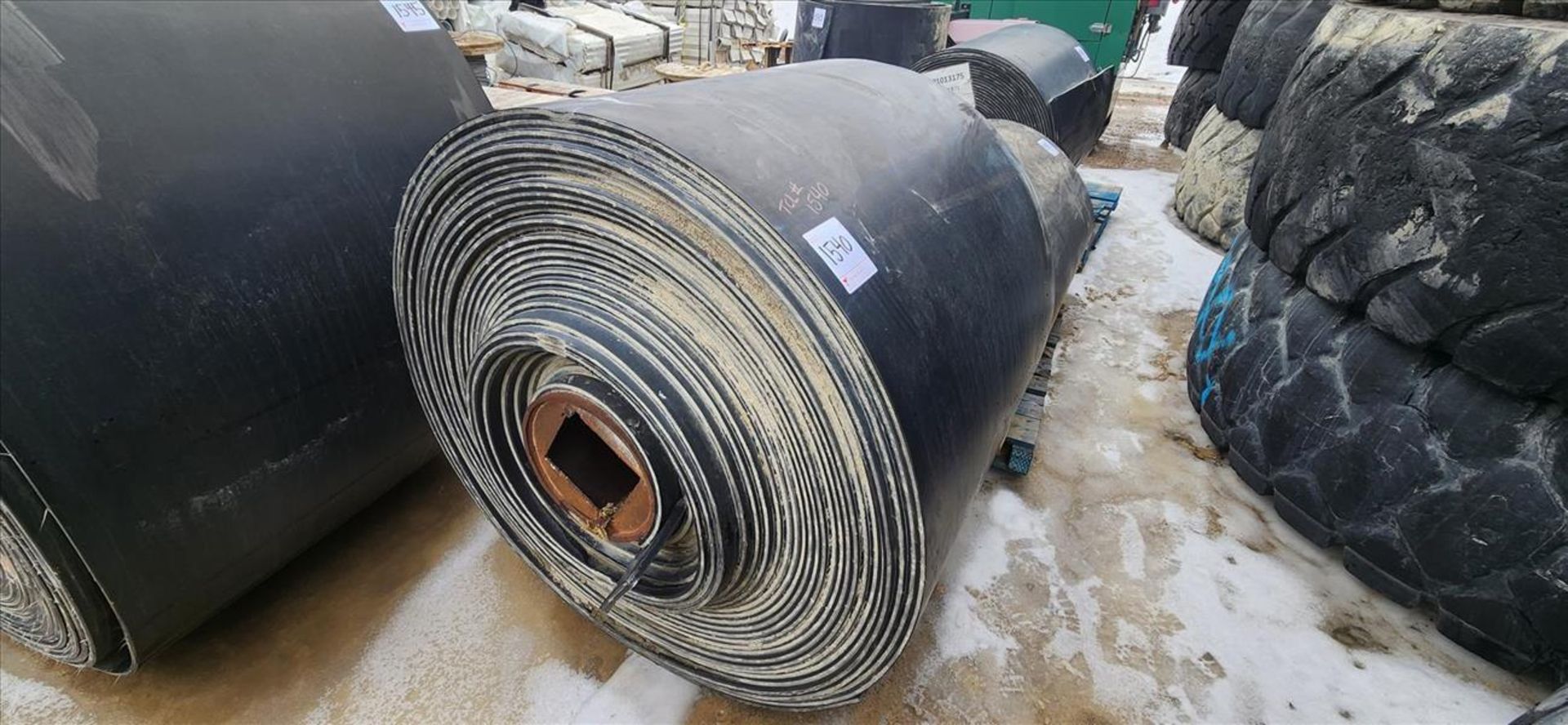 partial roll of conveyor belting, approx. 42 in. x 1/2 in. x 48 in. dia. (Subject to confirmation.