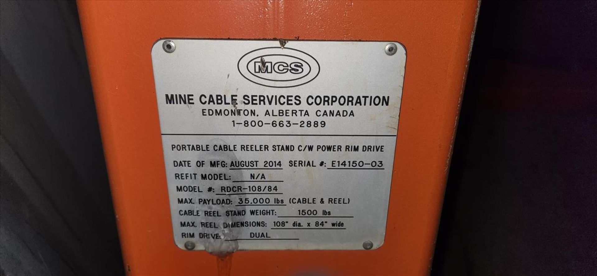 MCS portable cable realer stand, mod. RDCR-108-84 (2014), 35000 lbs/108 in. dia. X 84 in. cap. w/ - Image 3 of 8