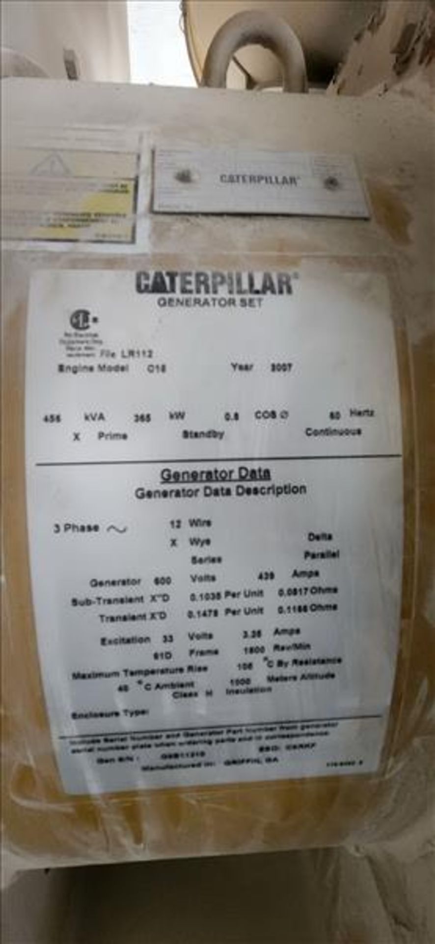 CaterpillarLC6 genset, ser. no. G6B11310, 456 kva, 365 kw, 60 hz, 3 ph <11750 hrs. w/ C18 diesel - Image 6 of 17