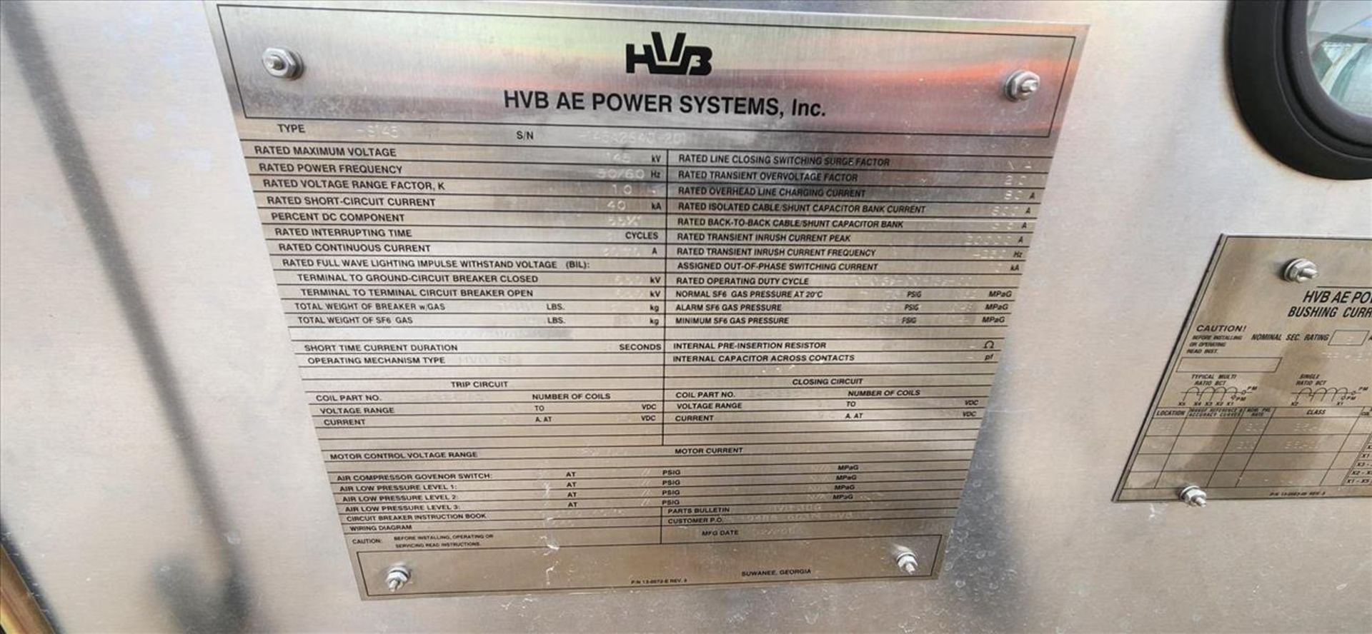HVB bushing current transformer, mod. HS145, ser. no. H145A2640-201 (2005), 3000A, 60 hz, 3 ph ( - Image 4 of 4