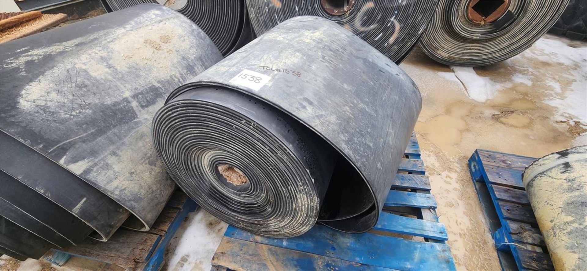 partial roll of conveyor belting, approx. 36 in. x 1/4 in. x 24 in. dia. (Subject to confirmation.