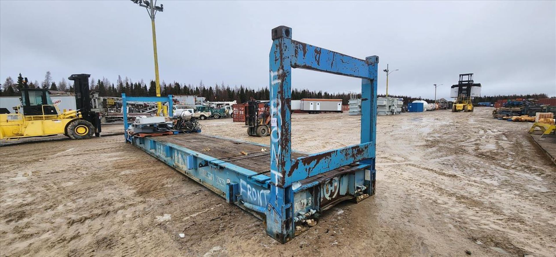 train car flat rack, folding/stackable, 8 ft x 36 ft (Asset Location: Moosonee, ON. Rail access