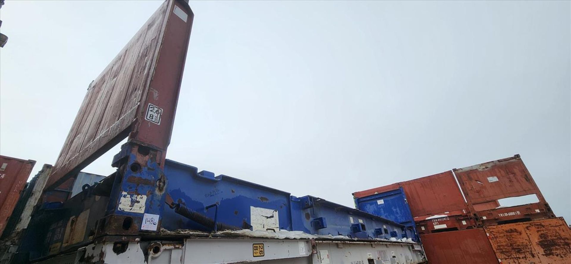 train car flat rack, folding/stackable, 8 ft x 36 ft (Asset Location: Moosonee, ON. Rail access