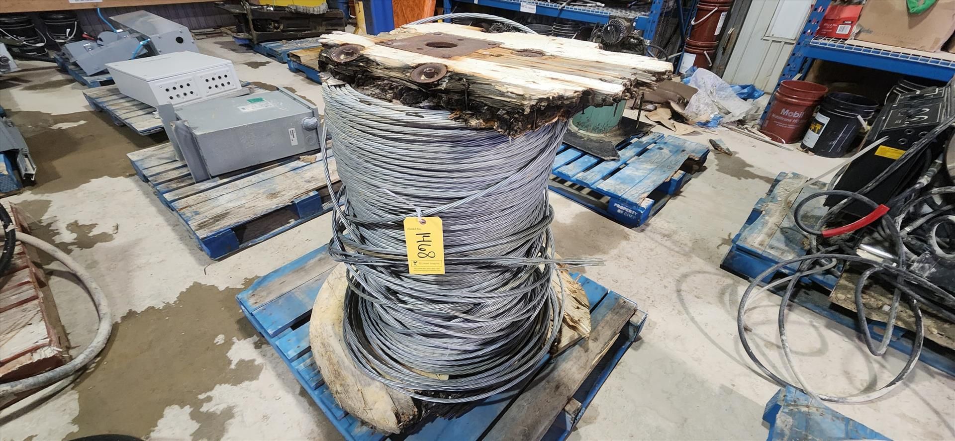 partial reel of wire rope, approx. 1/2 in. {Day 2} [TAG 1468 / LOC 218338-5]