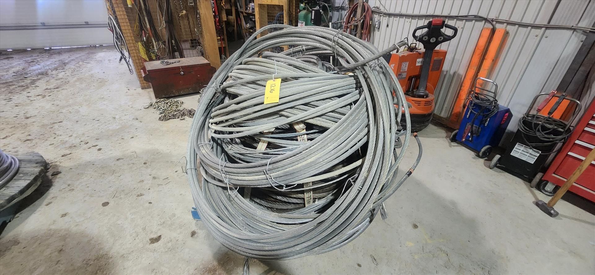 (2) partial reel of wire rope, approx. 1 in. {Day 2} [TAG 1216 / LOC 505179-1]