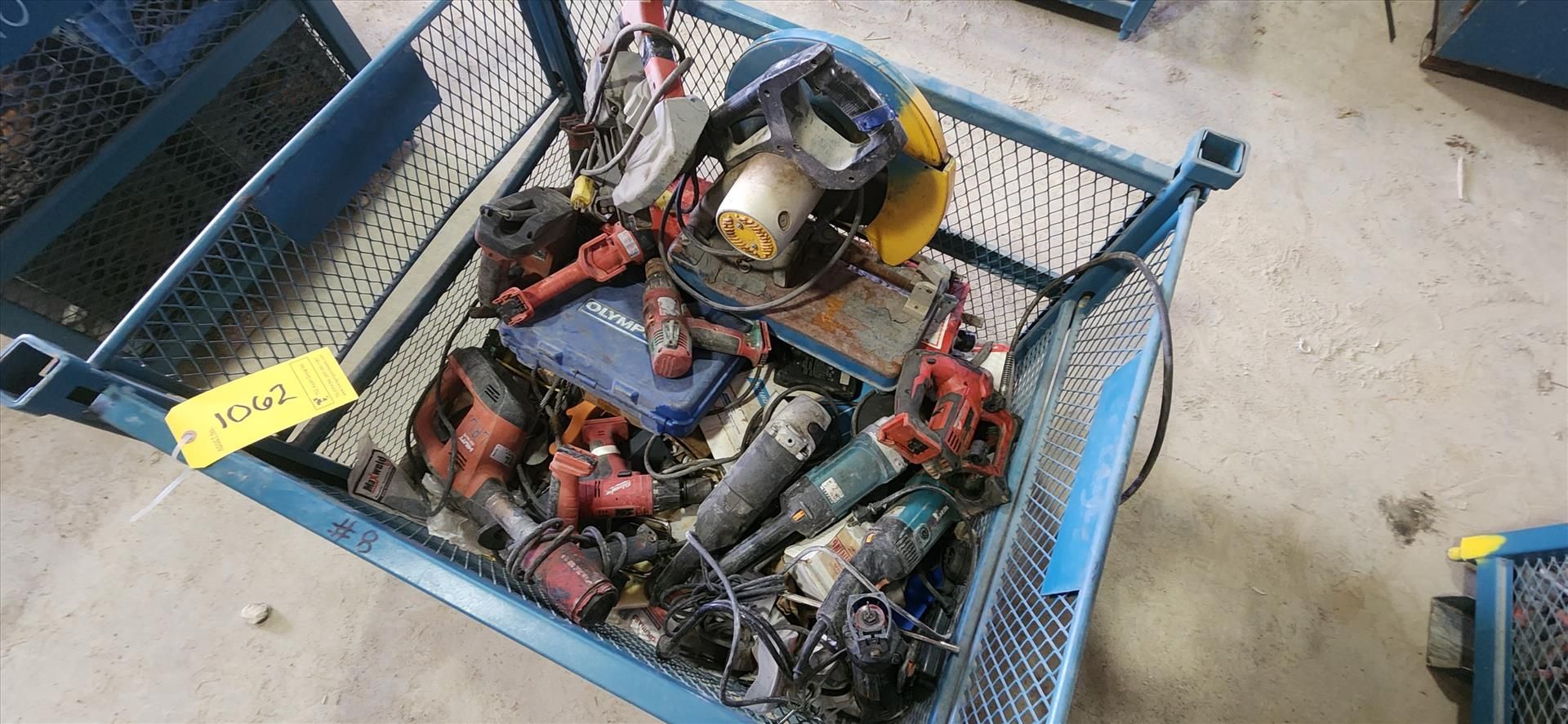 misc. electric saws, angle grinders, drills, hand tools, etc. c/w tote {Day 2} [TAG 1062 / LOC
