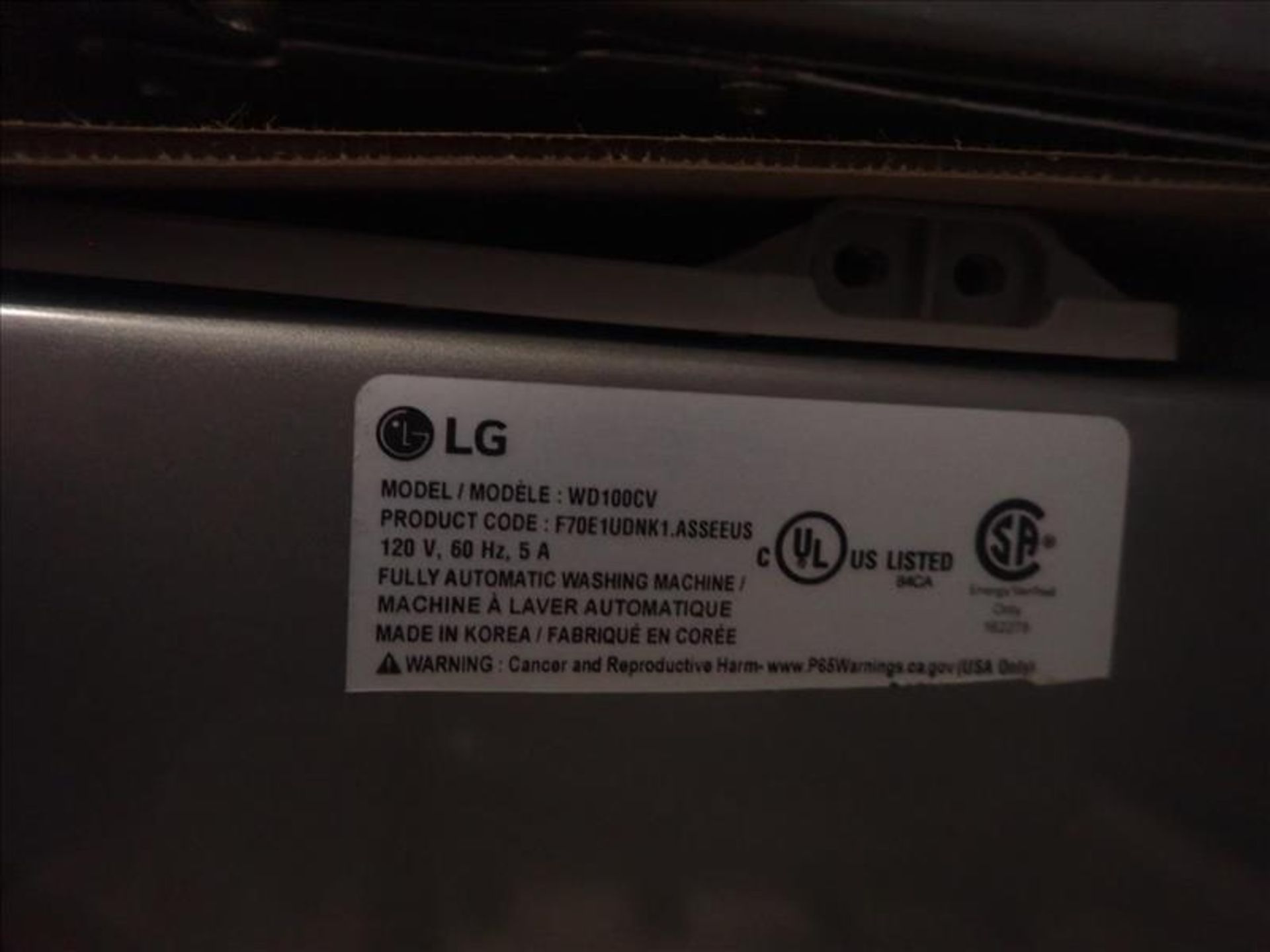 LG pedestal clothes washer, mod. WD100CV, stainless steel finish, T3 refurbished - Image 5 of 6