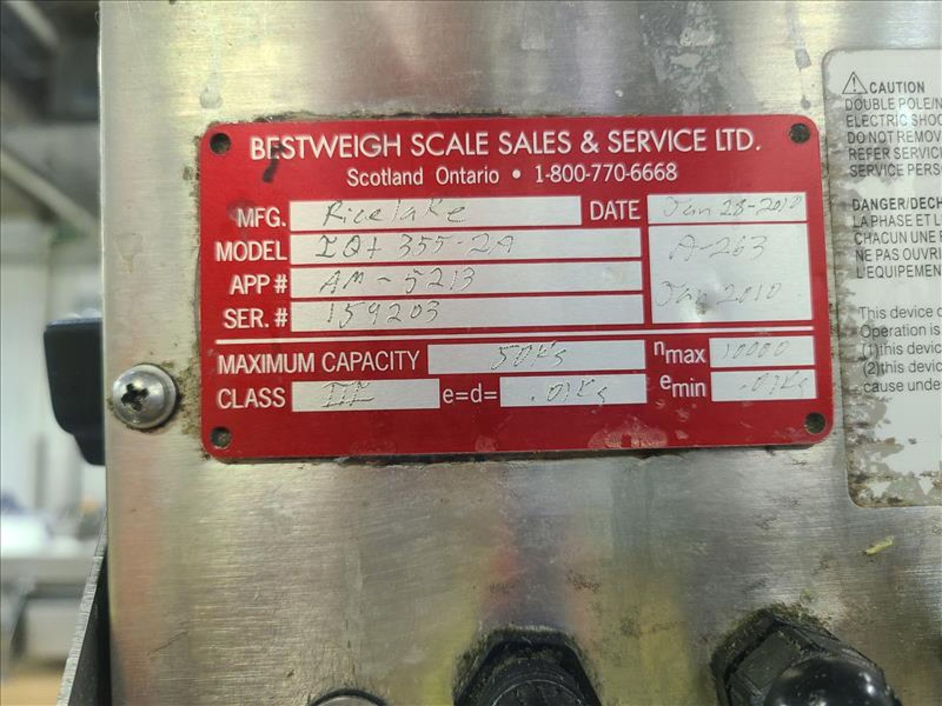 in-line scale, stainless steel w/ RiceLake !Qplus355 2A weight indicator, 50 kg cap., 20 in. x 30 - Image 3 of 4