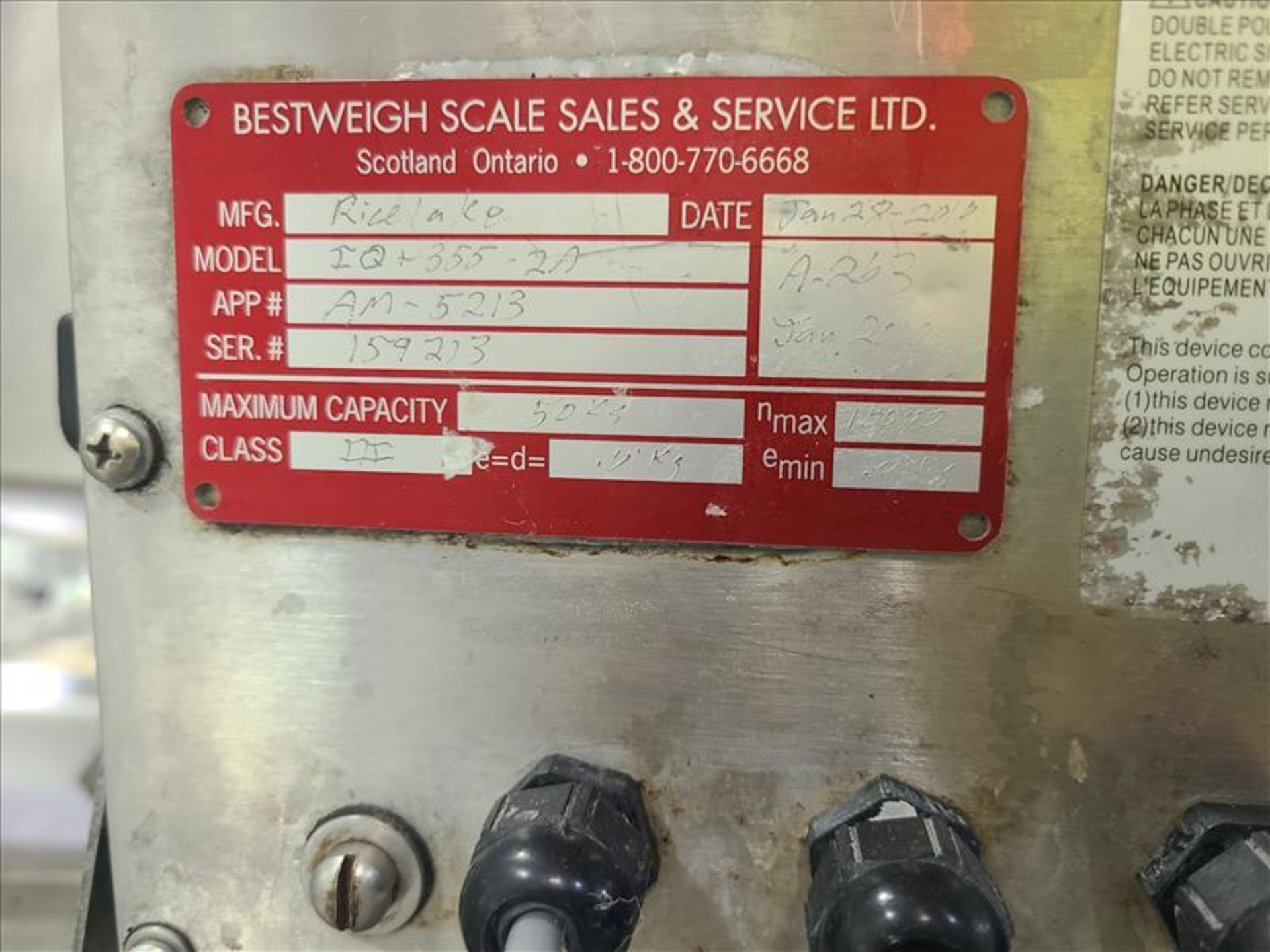 in-line scale, stainless steel w/ RiceLake !Qplus355 2A weight indicator, 50 kg cap., 20 in. x 30 - Image 3 of 4