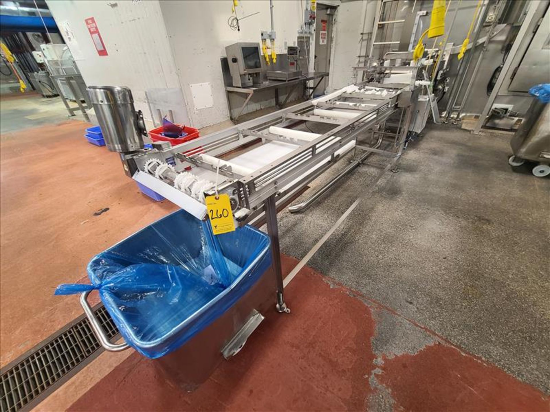 exit belt conveyor, stainless steel, pwr, 0.75 hp wash-down motor, 20 in. x 10 ft. [Loc. Packaging/