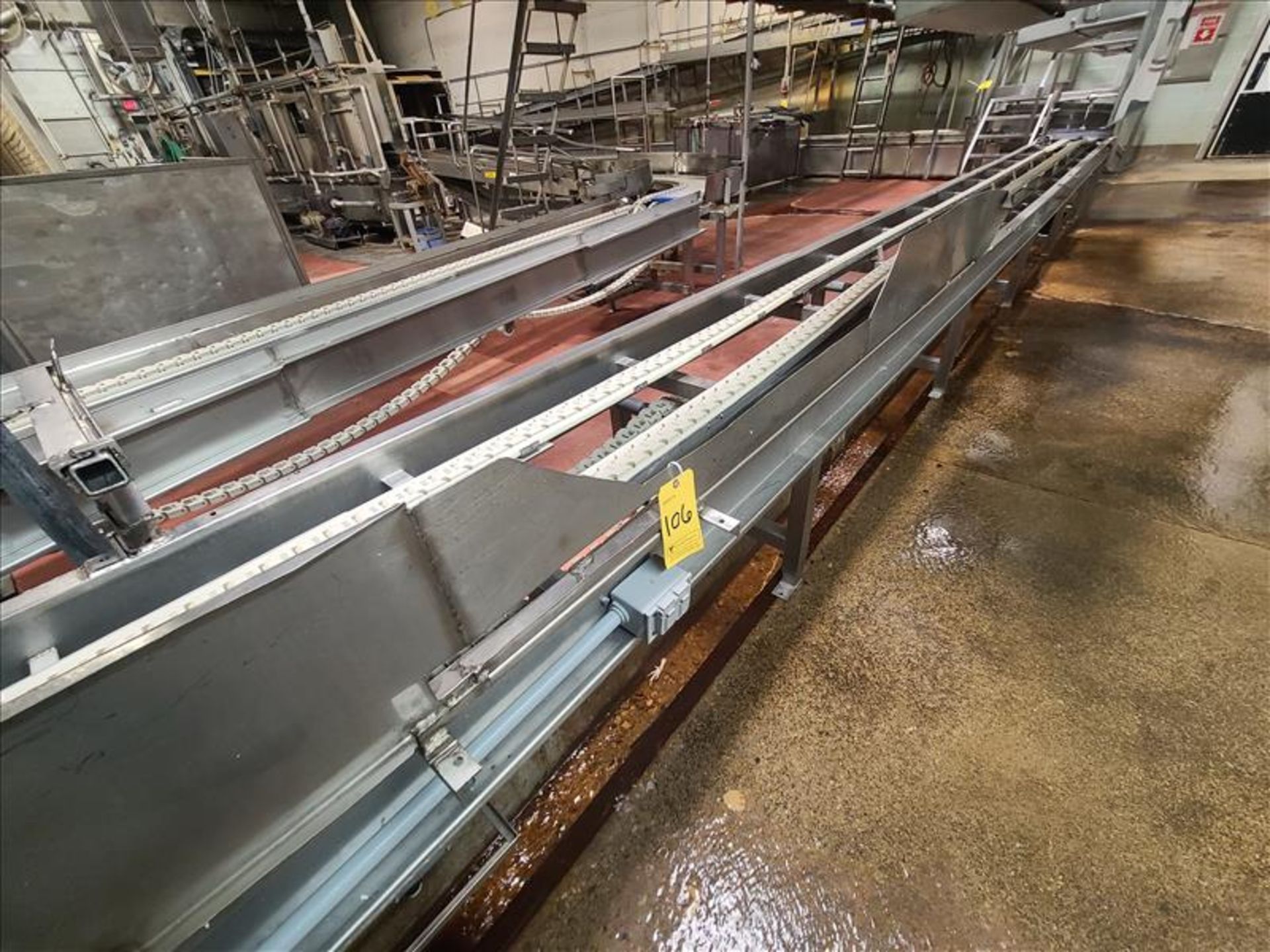 belt conveyor, stainless steel, pwr, wash-down motor, approx. 24 in. x 33 ft. [Loc. Live Receiving]