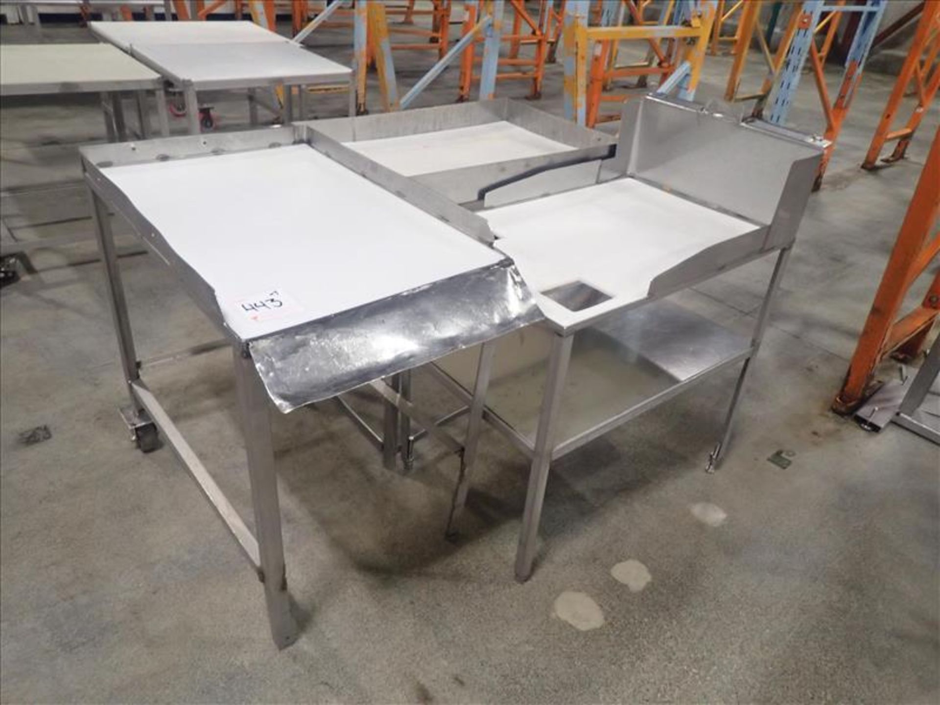 (3) tables, stainless steel frame w/ cutting board top, 24 in. x 36 in. ea. [Loc. I.Q.F.