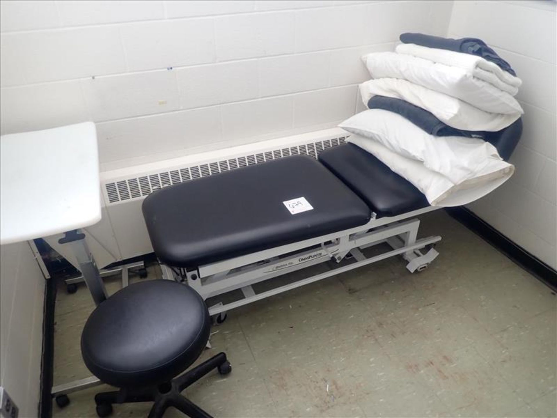 Medelco OmniPlinth patient bed c/w stool, table and bedding - Image 2 of 2