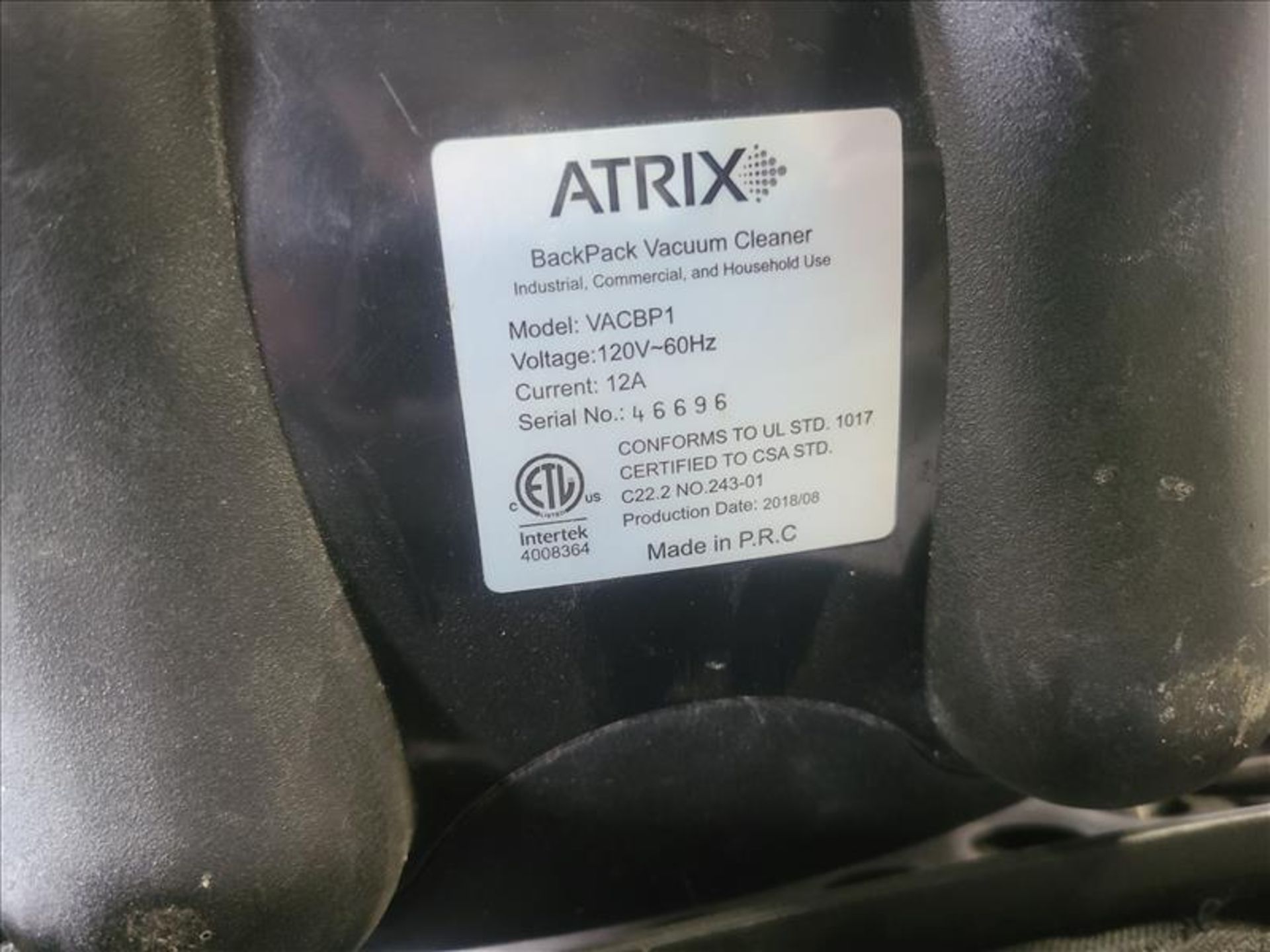 Atrix hepa-filtration backpack vacuum, mod. VACBPI (missing hose) - Image 3 of 3