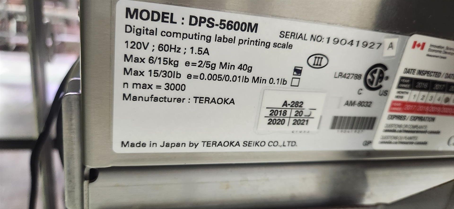 Teraoka Sieko digital prepack compounding scale printer, mod. Digi DPS-5600, 6-15 kg max. [Loc. - Image 2 of 2