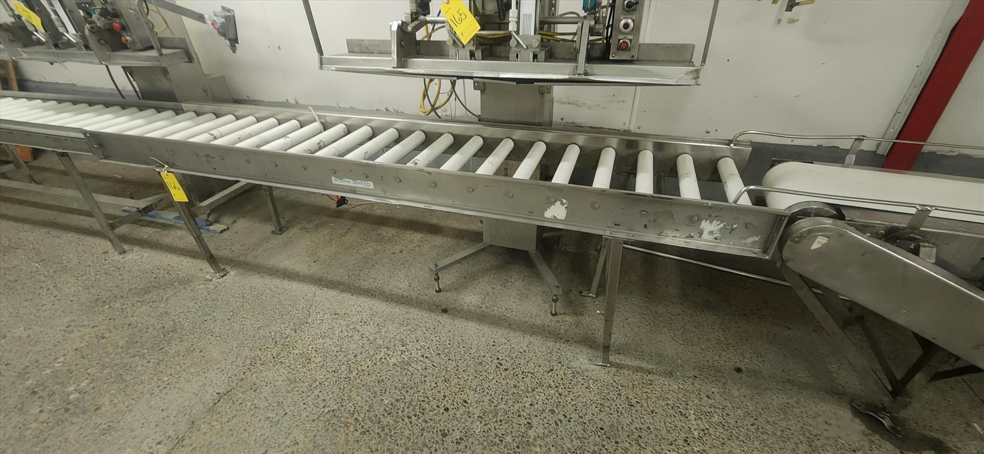 conveyor, roller, stainless steel frame, approx. 19 in. x 10 ft. [Loc. Whole Bird]