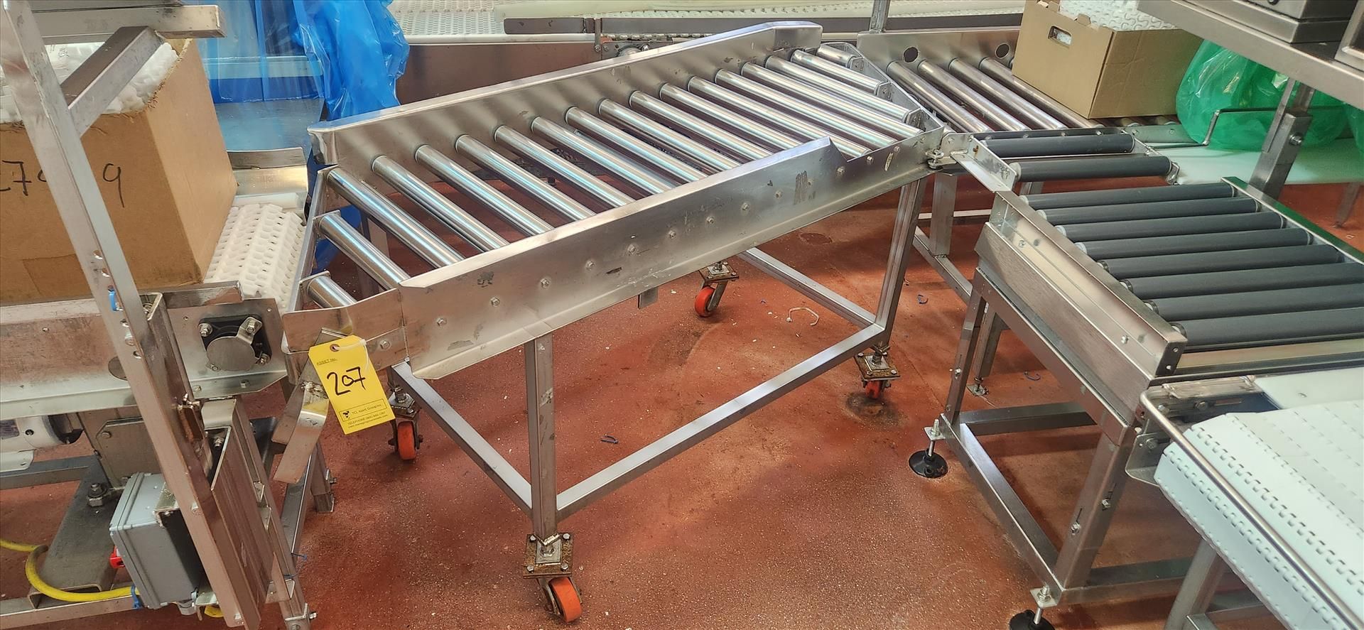 conveyor, roller, stainless steel frame, approx. 24 in. x 6 ft. w/ casters [Loc. Cut-Up]