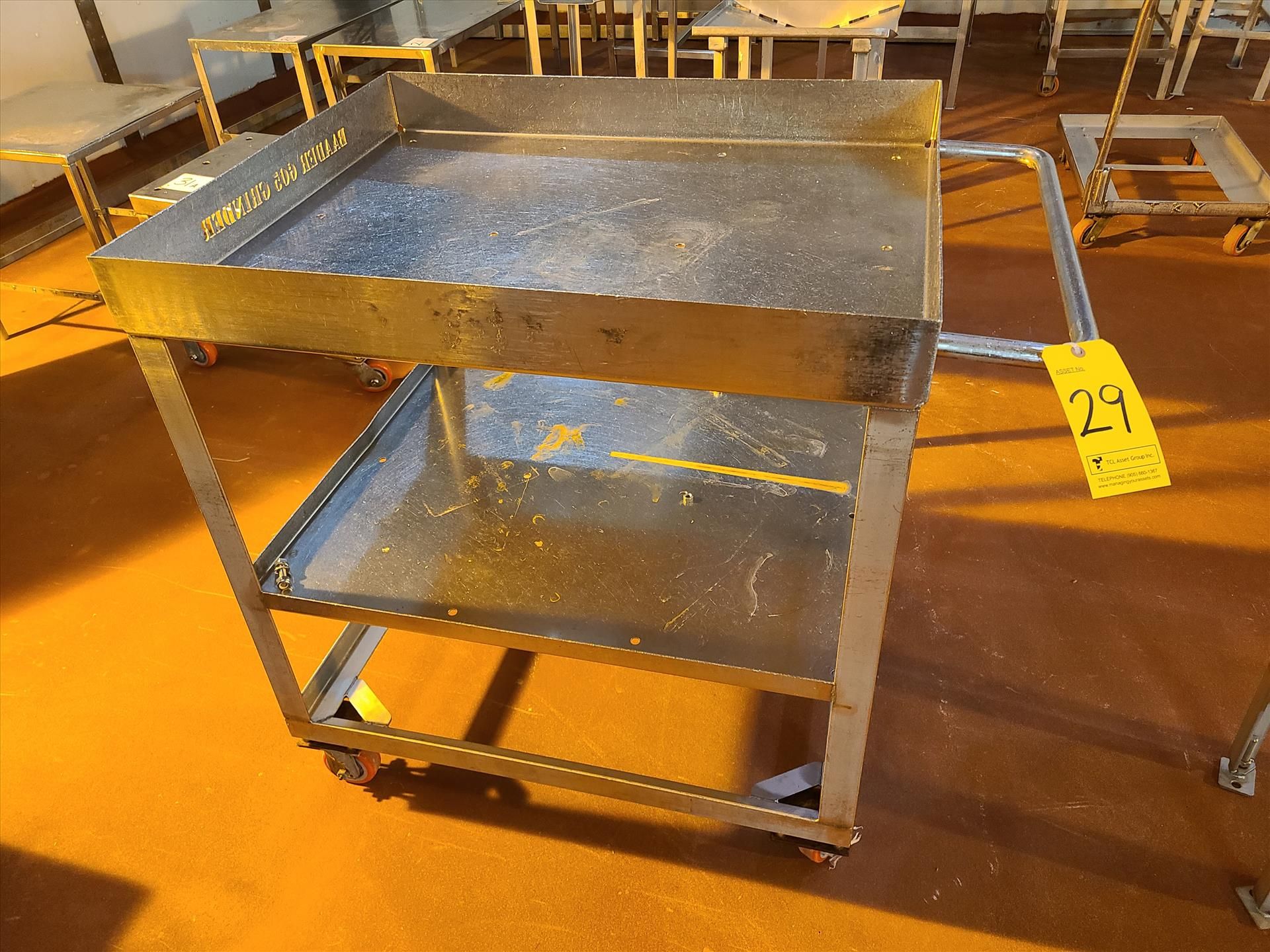 Cart, stainless steel, casters, two tier [Loc. Anti-Cut-Up]