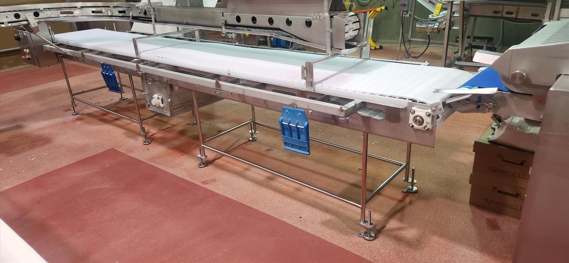 conveyor, belt, stainless steel frame, wash down motor, approx. 24 in. x 15 ft. [Loc. Deboning]