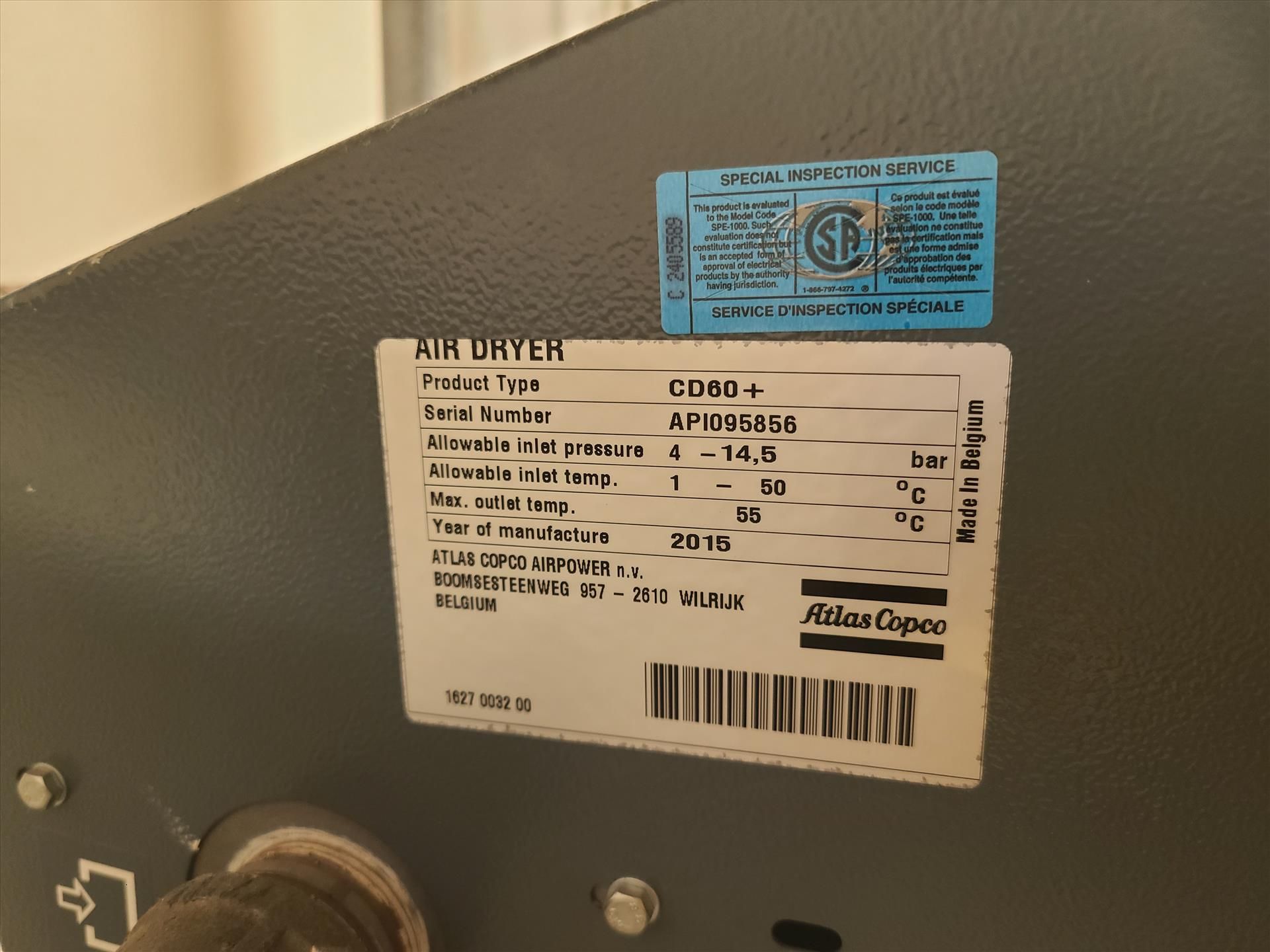 Atlas Copco air dryer, mod. CD60+, ser. no. API095856, w/ Atlas Copco oil condensate seperator, - Image 4 of 7