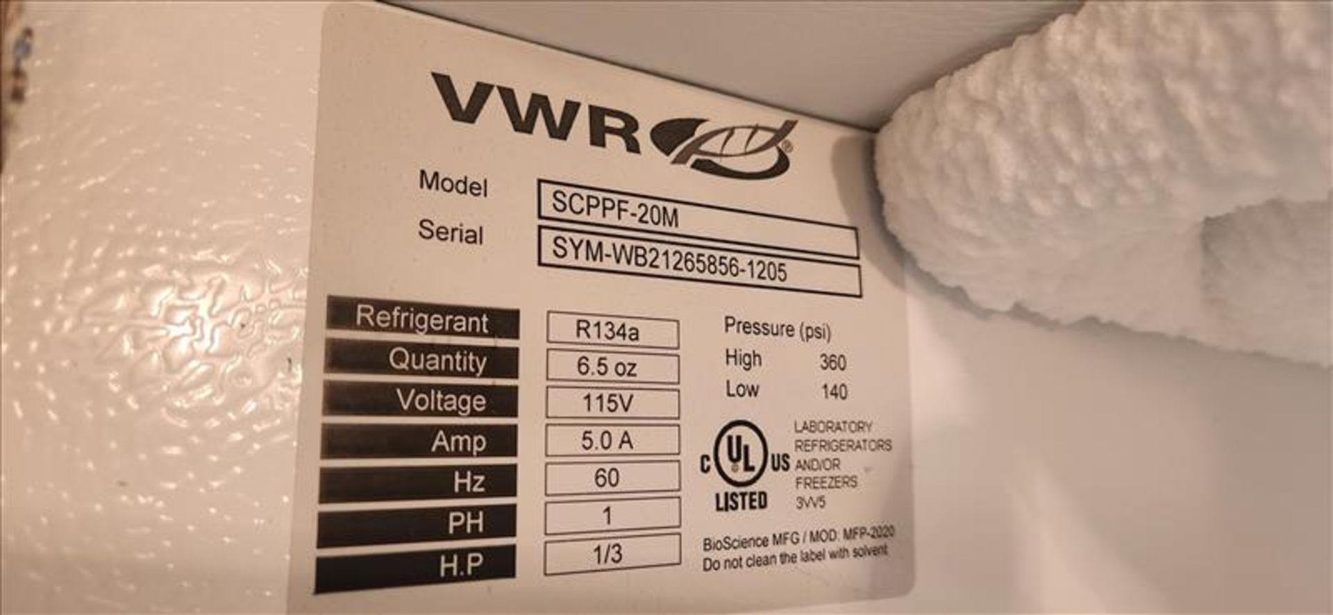 VWR Isotemp Freezer mod. SCPPF-20M, S/N SYM-WB21265856-1205 - Image 3 of 3