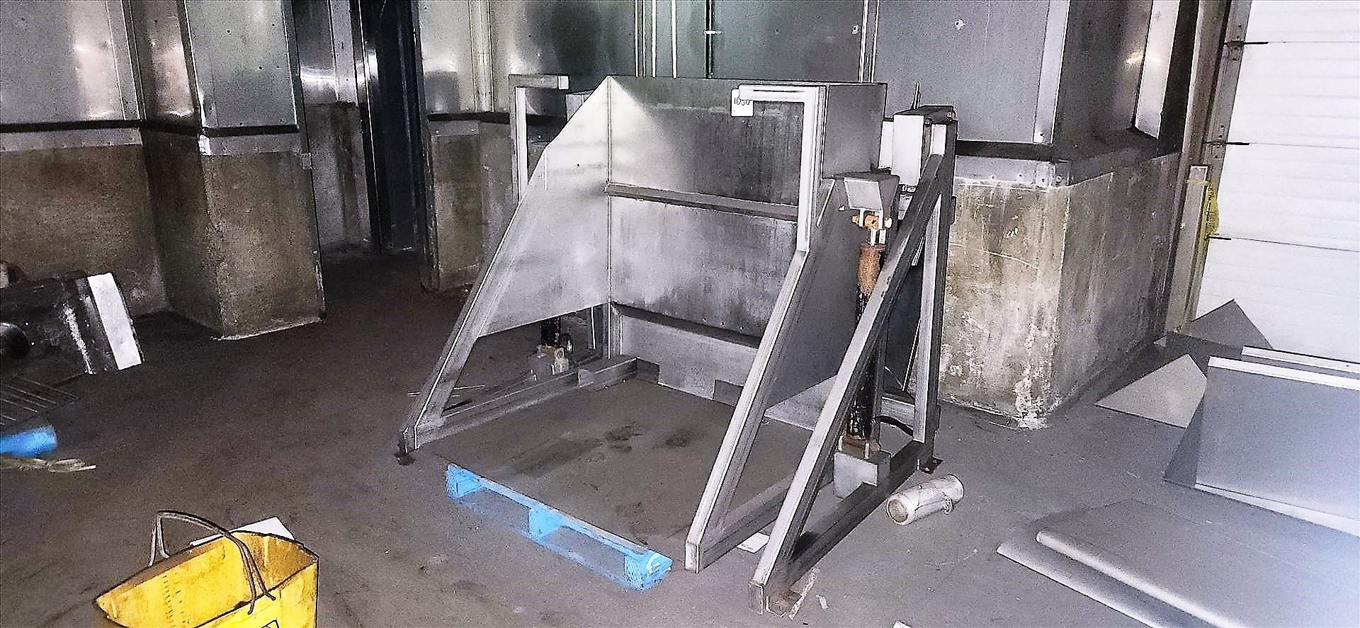 tote dumper, stainless steel, approx. 48 in. x 53 in. x 52 in. pivot point c/w 5 hp hydraulic