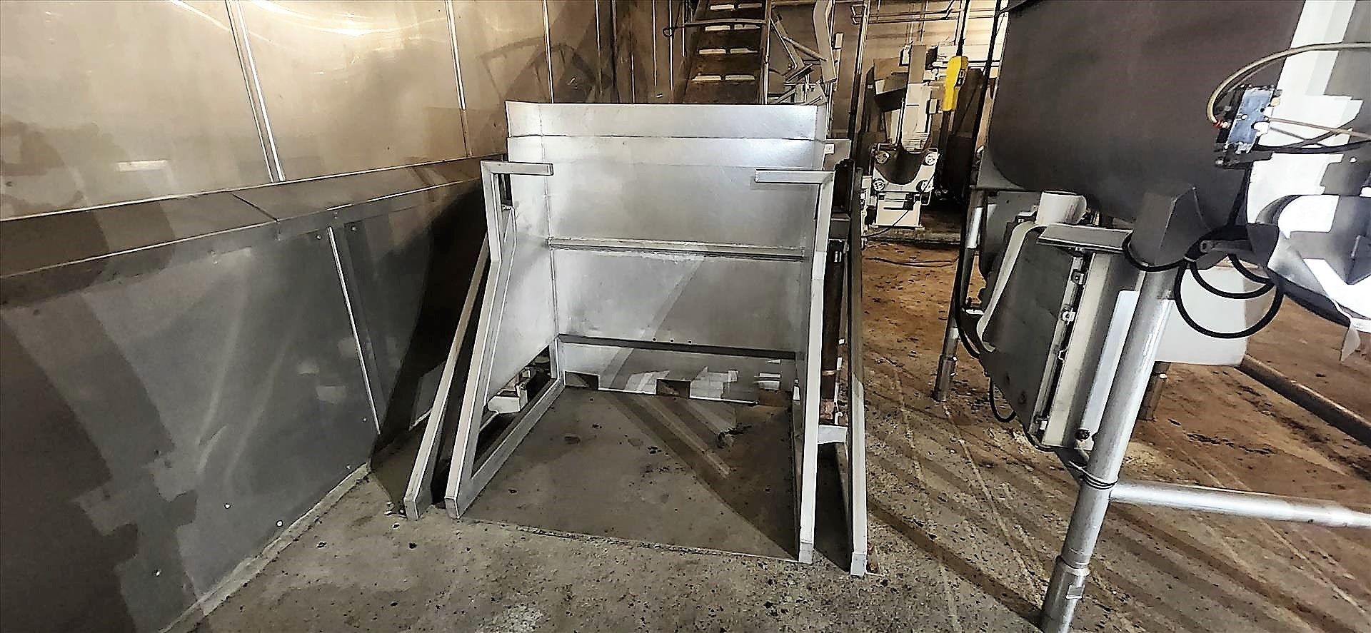 tote dumper, stainless steel, approx. 48 in. x 54 in. x 50 in. pivot point c/w 5 hp hydraulic