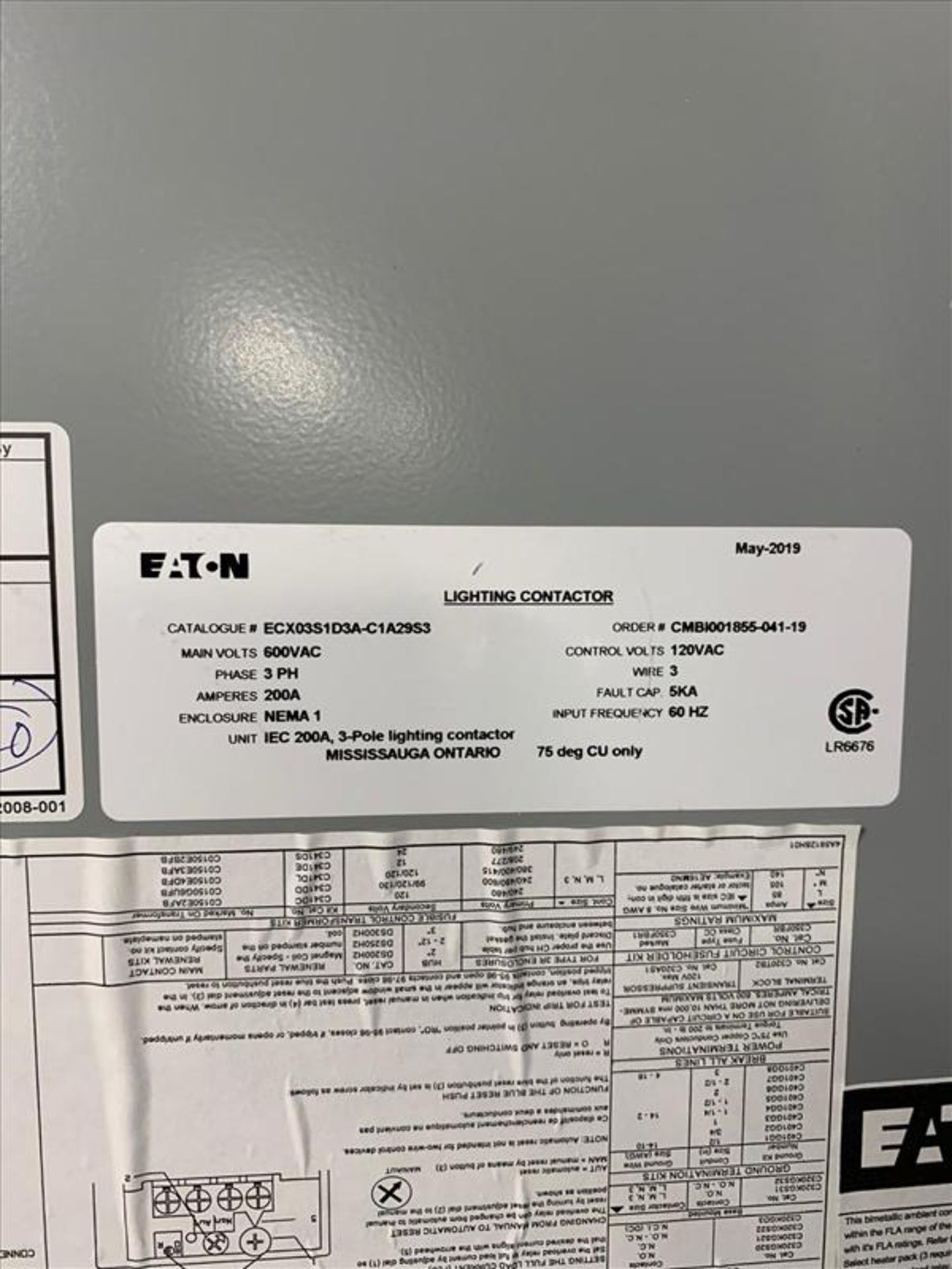 Eaton 3-Pole Lighting Contactor, unit IEC 200A, 120 volts, 3 phase, 60 Hz - Image 3 of 3