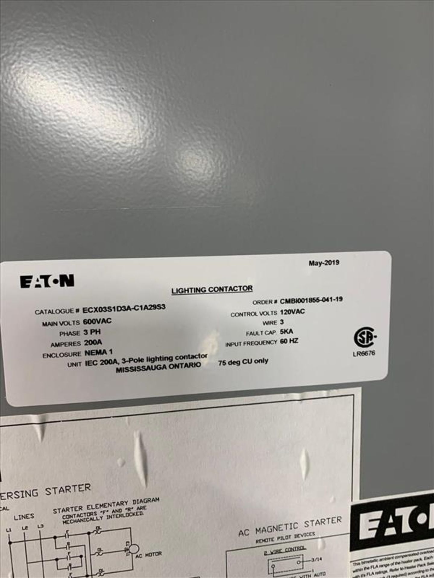 Eaton 3-Pole Lighting Contactor, unit IEC 200A, 120 volts, 3 phase, 60 Hz - Image 3 of 3