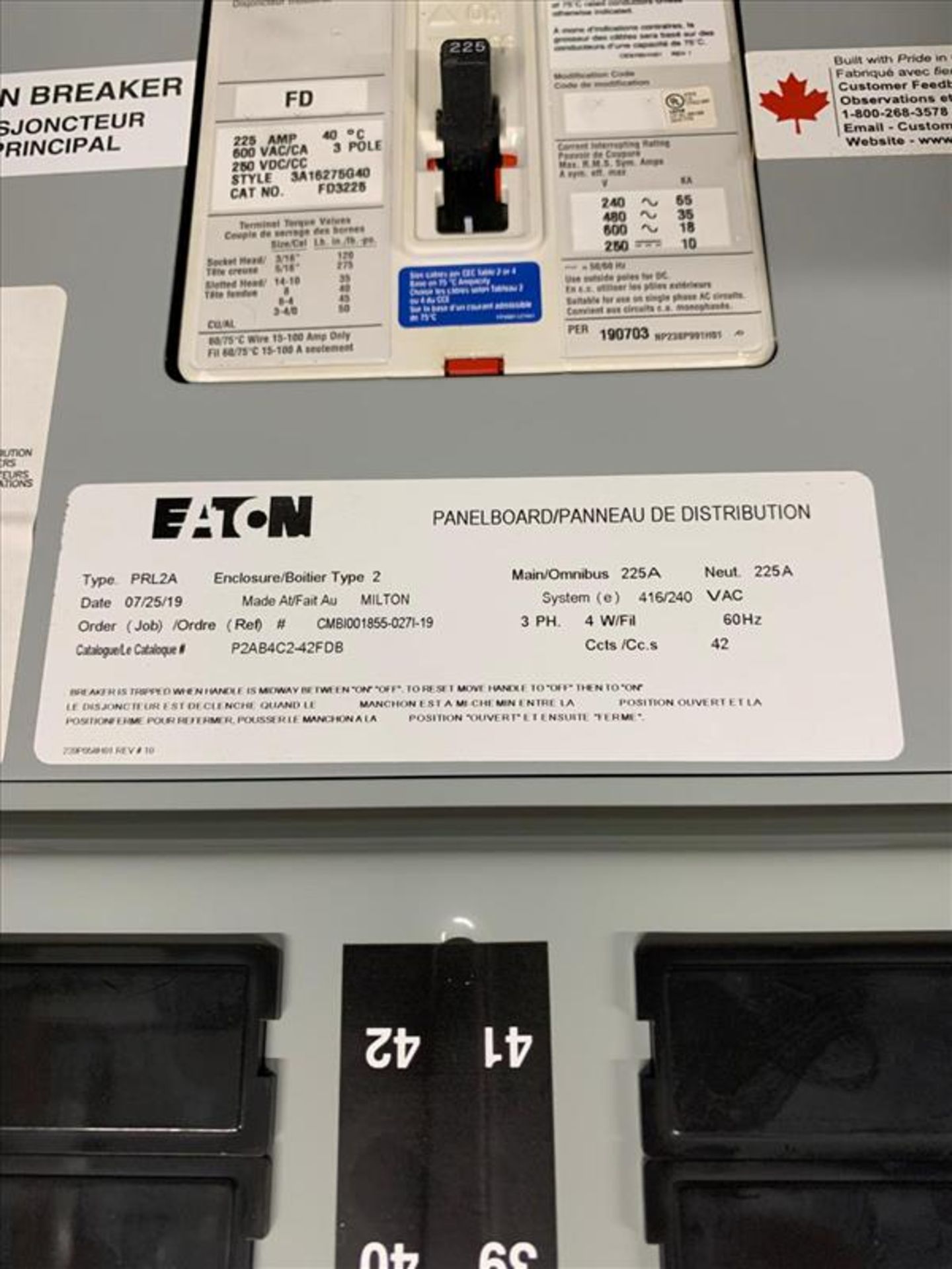 Eaton Pow-R-Line Panelboard, model PRL2A, 250A, 3 Phase, 60 Hz - Image 3 of 3
