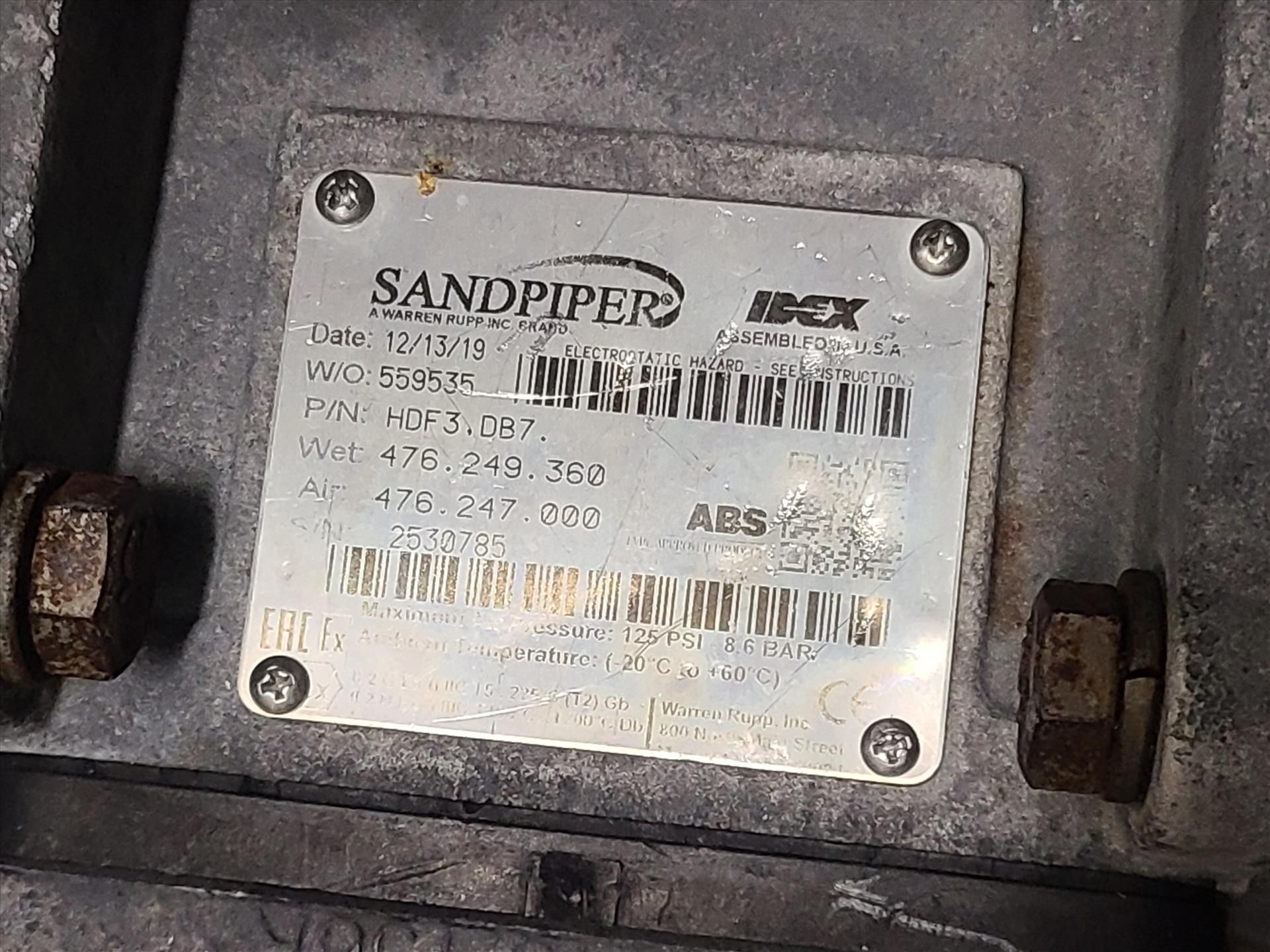 Sandpiper diaphragm pump, mod. HDF3-DB7 (2019) [Loc. Live Rec./Kill] - Image 2 of 2