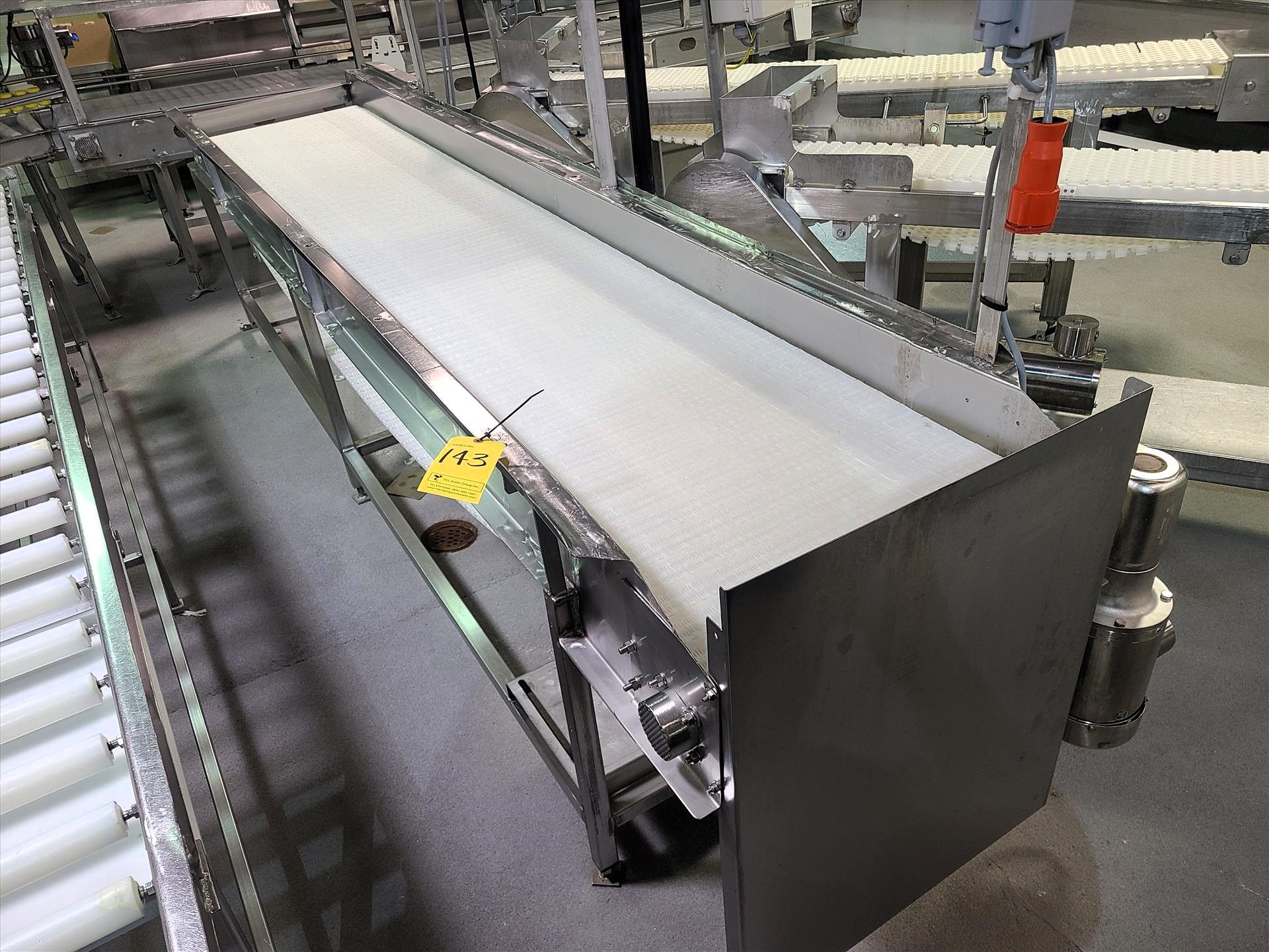 belt conveyor, approx. 24 in. x 11 ft., 0.75 hp wash-down motor, stainless steel [Loc. Whole Bird]