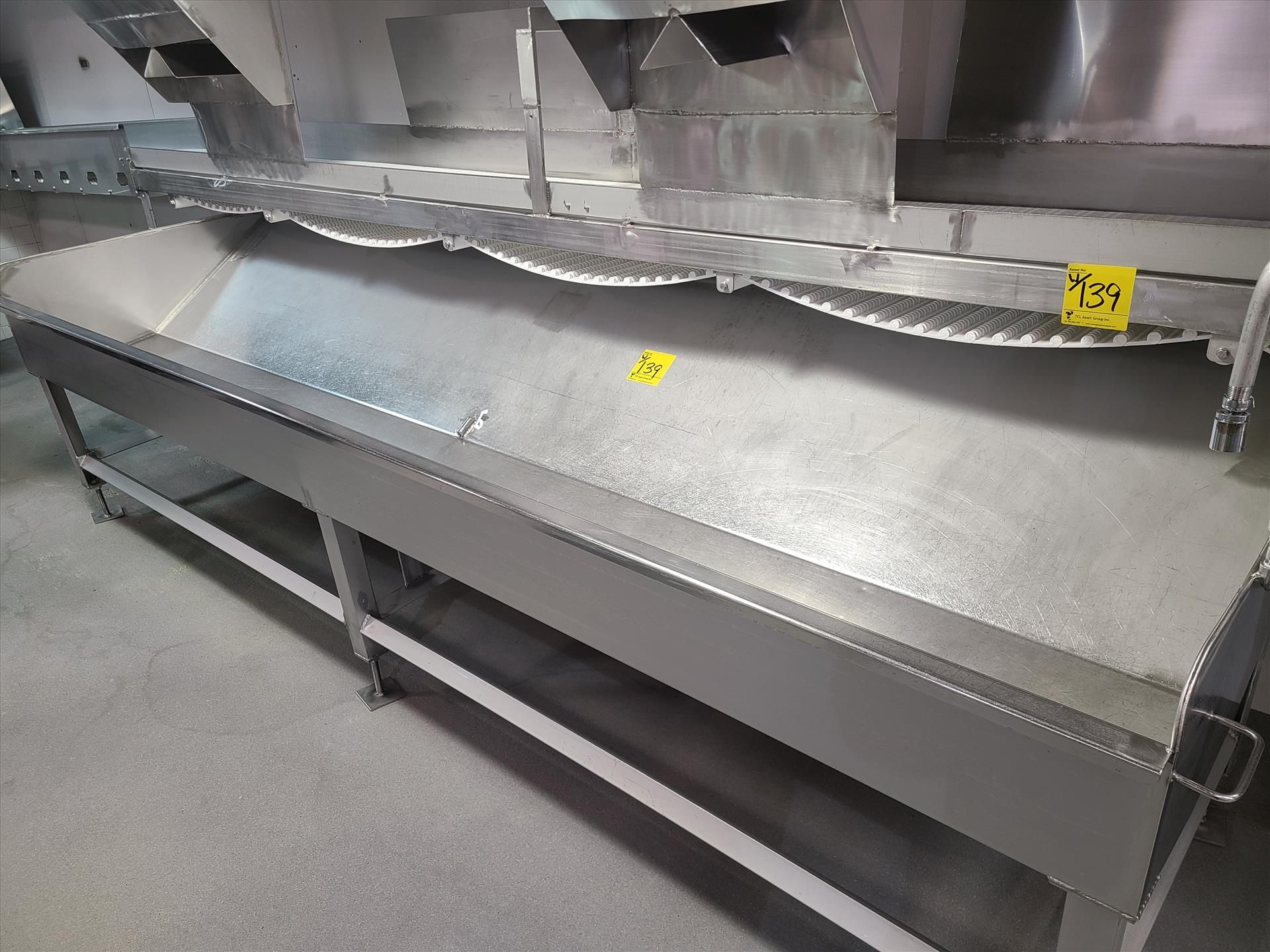 sorting trough, approx. 44 in. x 12 ft., stainless steel w/ belt conveyor, approx. 12 in. x 24 - Image 2 of 3